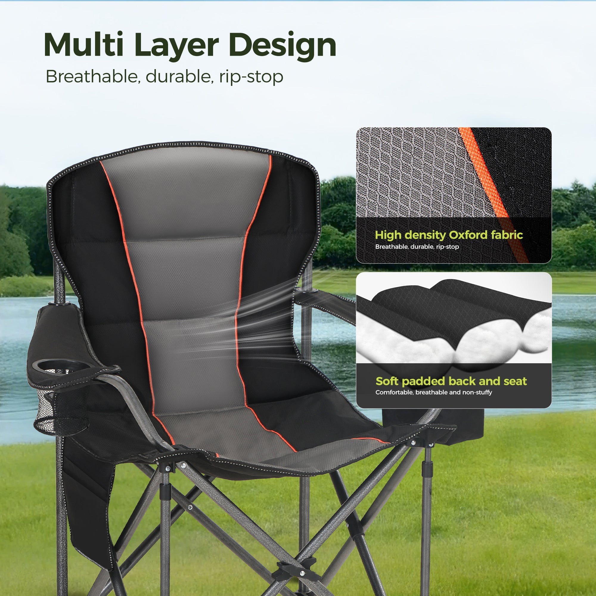 Sophia & William 2 Pack Oversized Camping Chair Heavy-Duty Steel Frame Supports 450Lbs, Foldable Outdoor Lawn Chair with Cup Holder for Backyard & Camping, Black