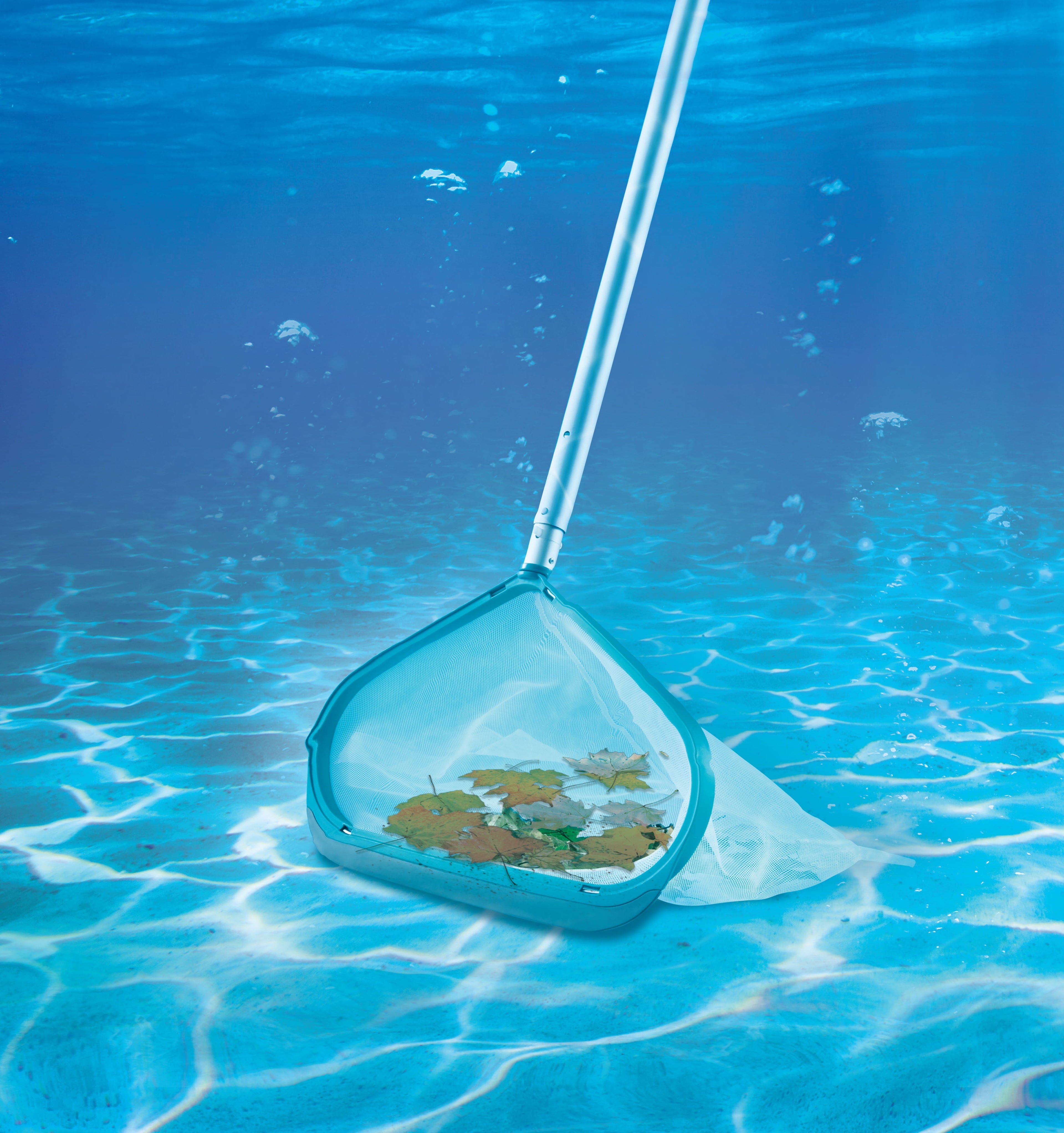 Bluescape Teal & Gray Pool Leaf Rake with Aluminum Frame and Tab Easy to Empty Debris