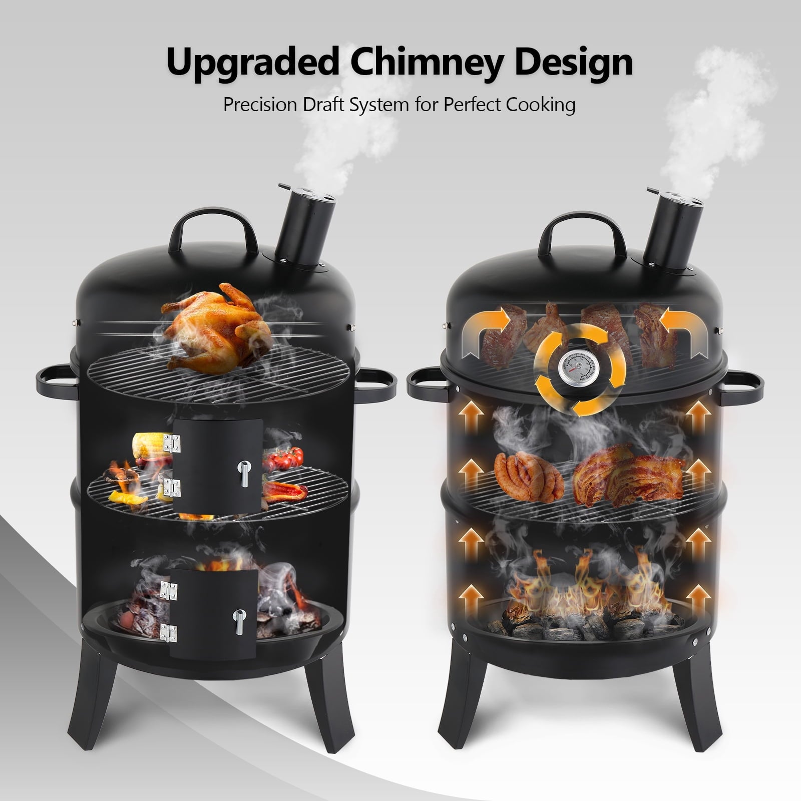 Zimtown BBQ Charcoal Grill Outdoor Barbecue Pit Smoker with 3 Levels Patio Backyard Black