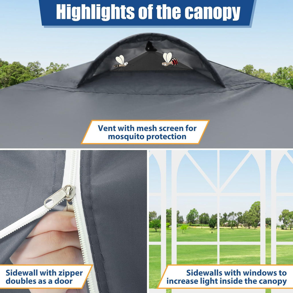 HOTEEL 10x10ft Popup Canopy Waterproof Canopy with 4 Sidewalls Outdoor Commercial Instant Shelter Beach Camping Canopy Tent for Party, Black