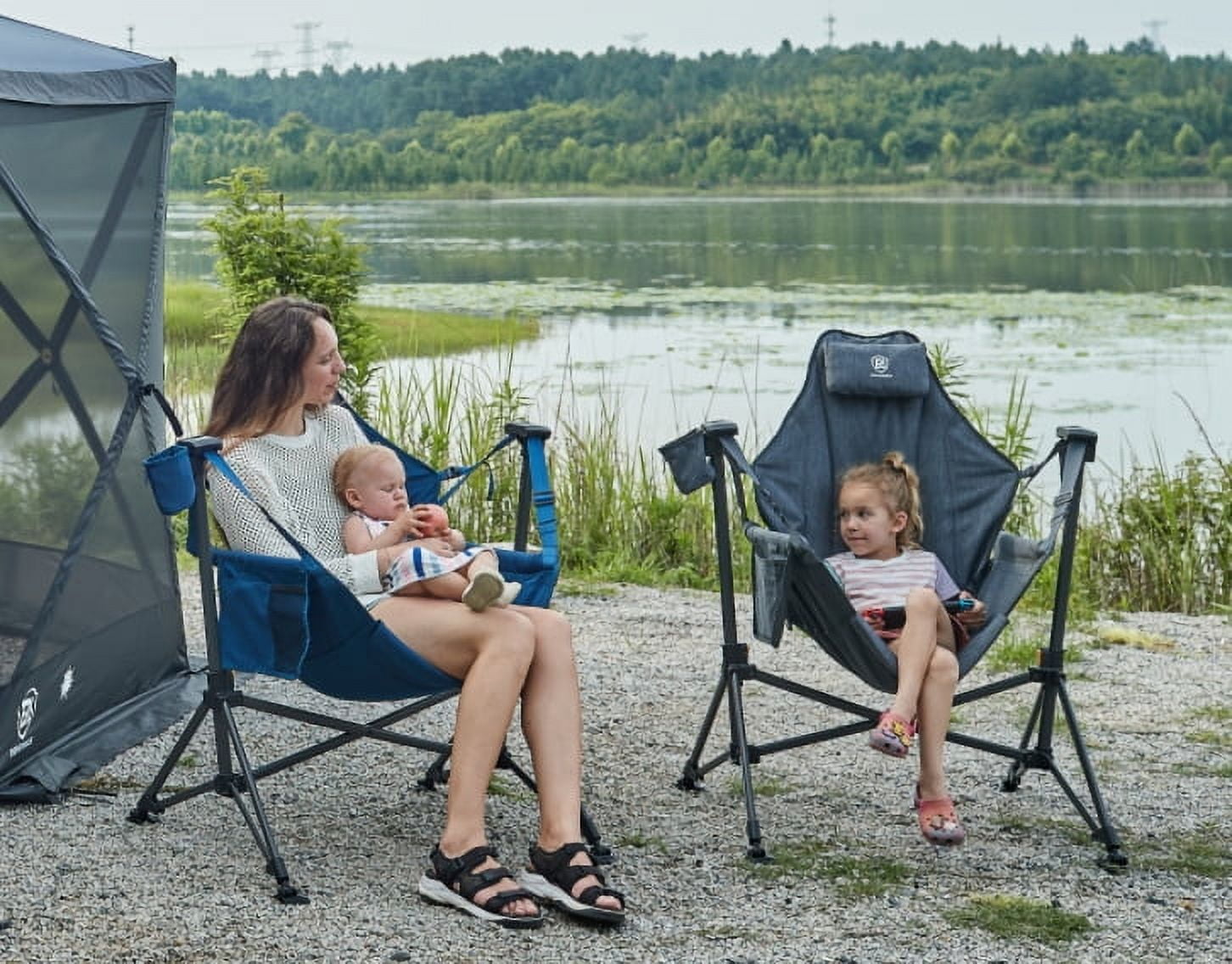 Hammock Camping Folding Chair for Outdoor with Adjustable Back and Padded Seat, Grey