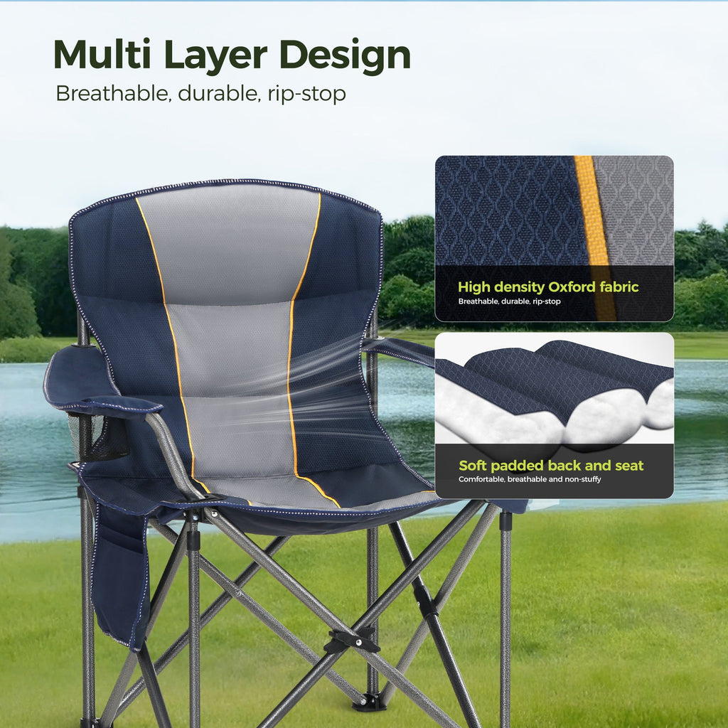 Sophia & William 2 Pack Oversized Camping Chair Heavy-Duty Steel Frame Supports 450Lbs, Foldable Outdoor Lawn Chair with Cup Holder for Backyard & Camping, Black