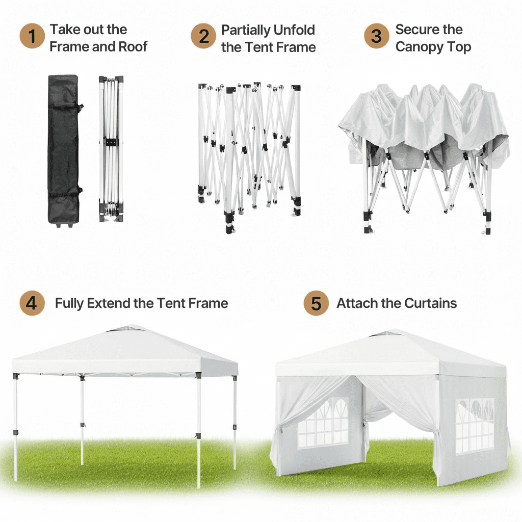 10x10 Pop-Up Canopy Tent with Removable Walls, 3 Height Adjustable Easy Set up Portable Gazebo, For Camping, White