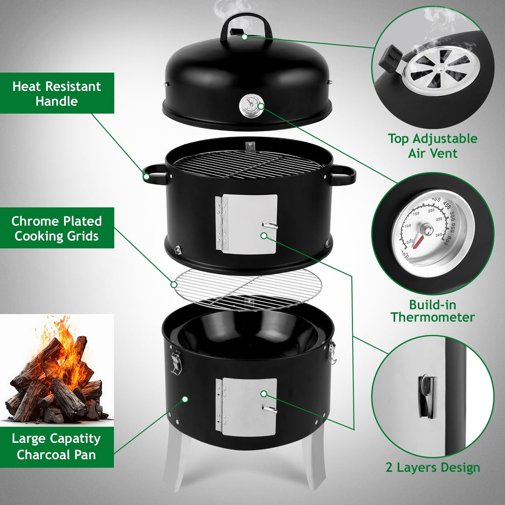 Zimtown BBQ Charcoal Grill Outdoor Barbecue Pit Smoker with 3 Levels Patio Backyard Black