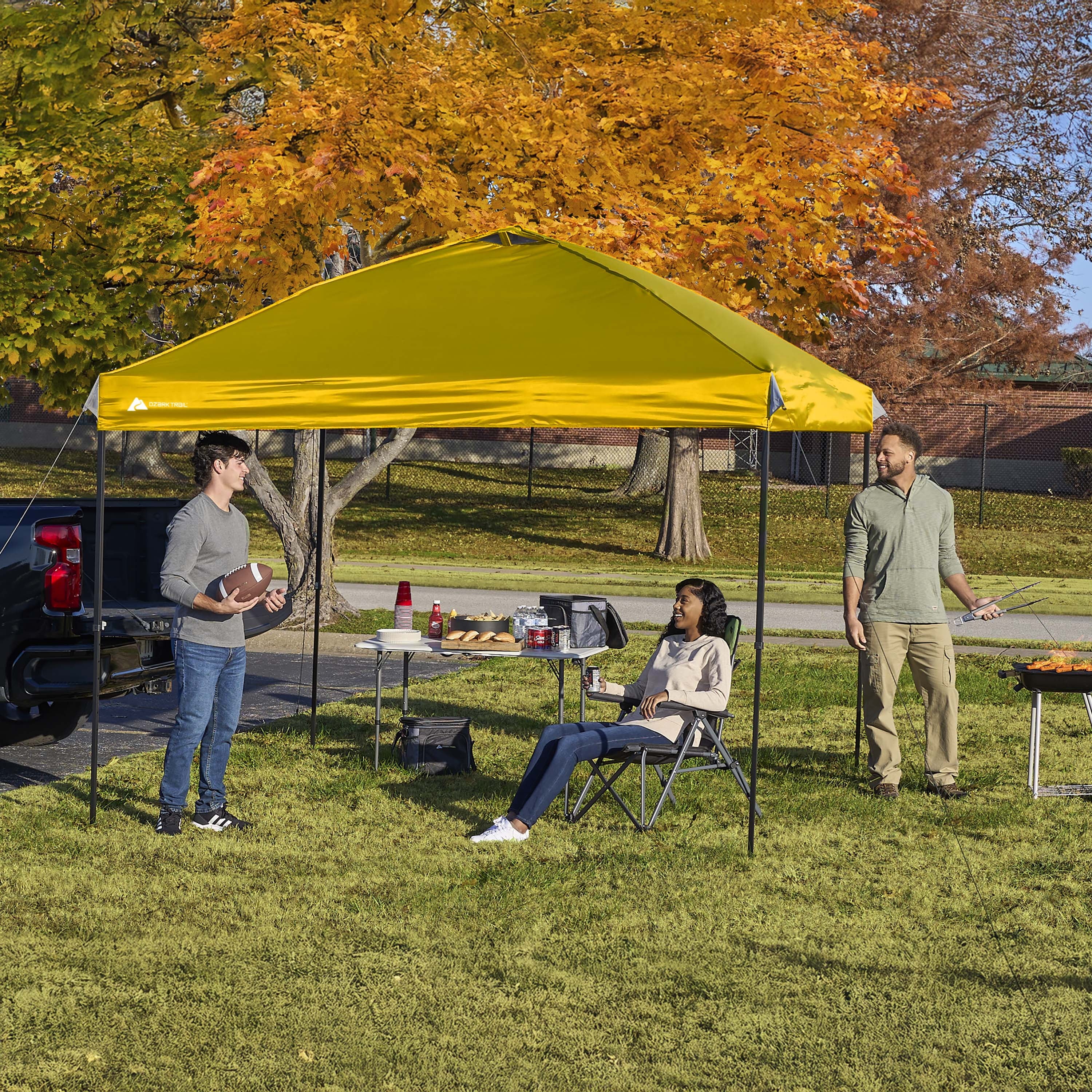 Ozark Trail 10x10 Instant Pop Up Canopy Tent with Simple Push Setup – Straight Leg Pop-Up Tent for Tailgating, Camping & Events, Gold