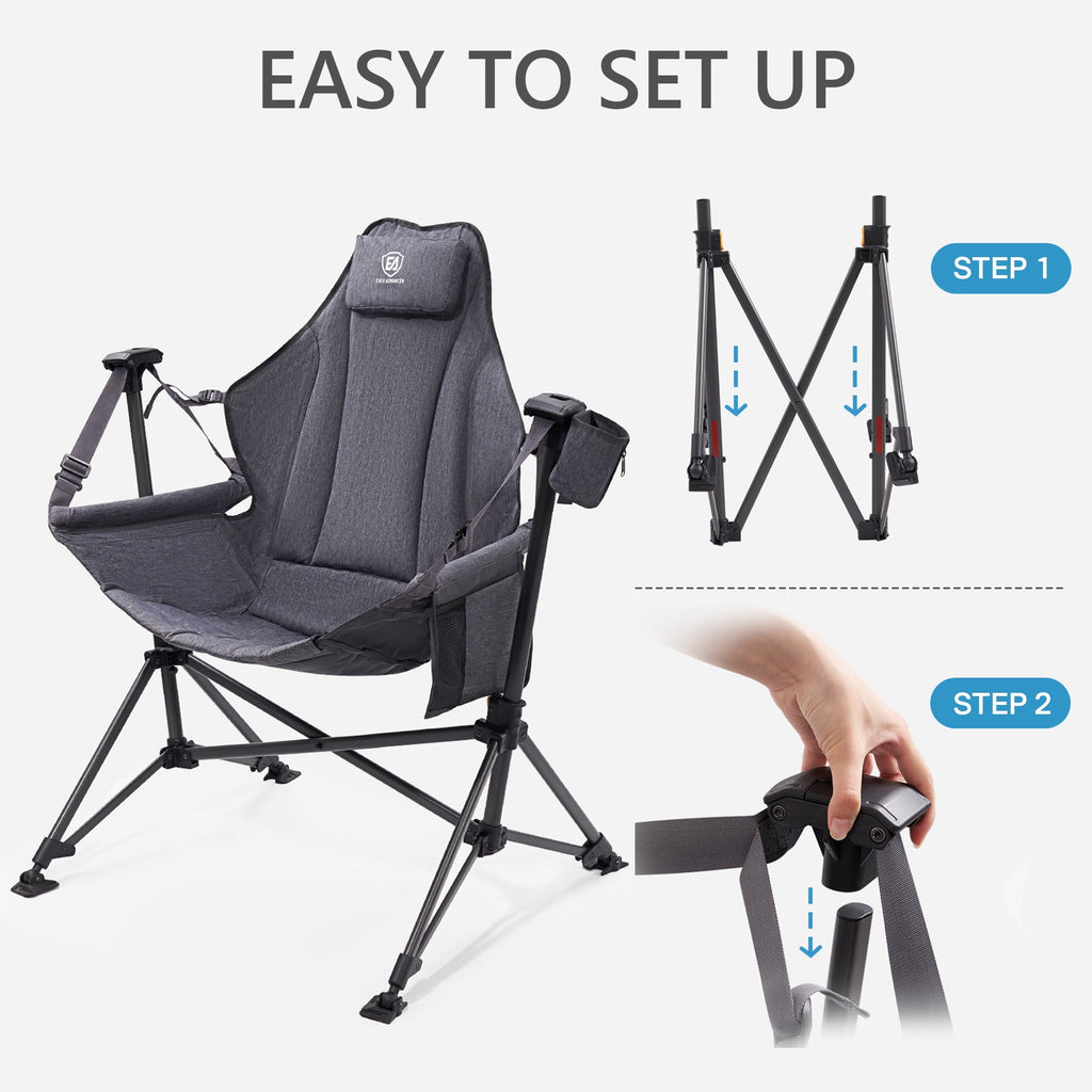 Hammock Camping Folding Chair for Outdoor with Adjustable Back and Padded Seat, Grey