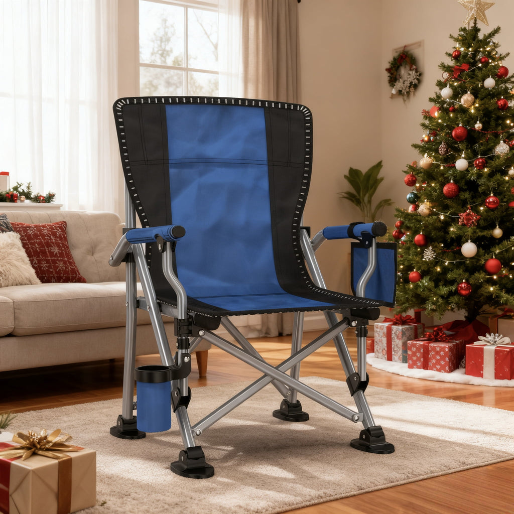 LNOW Folding Camping Chair with Cup Holder & Side Pocket Lightweight Portable Chairs for Beach, Sports, Fishing, ‌‌Black