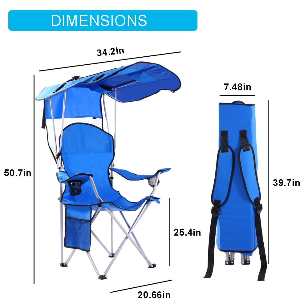 VTOY Camping Chair with Canopy Portable Canopy Camping Chairs with Shade for Outside Folding Beach Chairs with Shade for Adults(Olive Green)