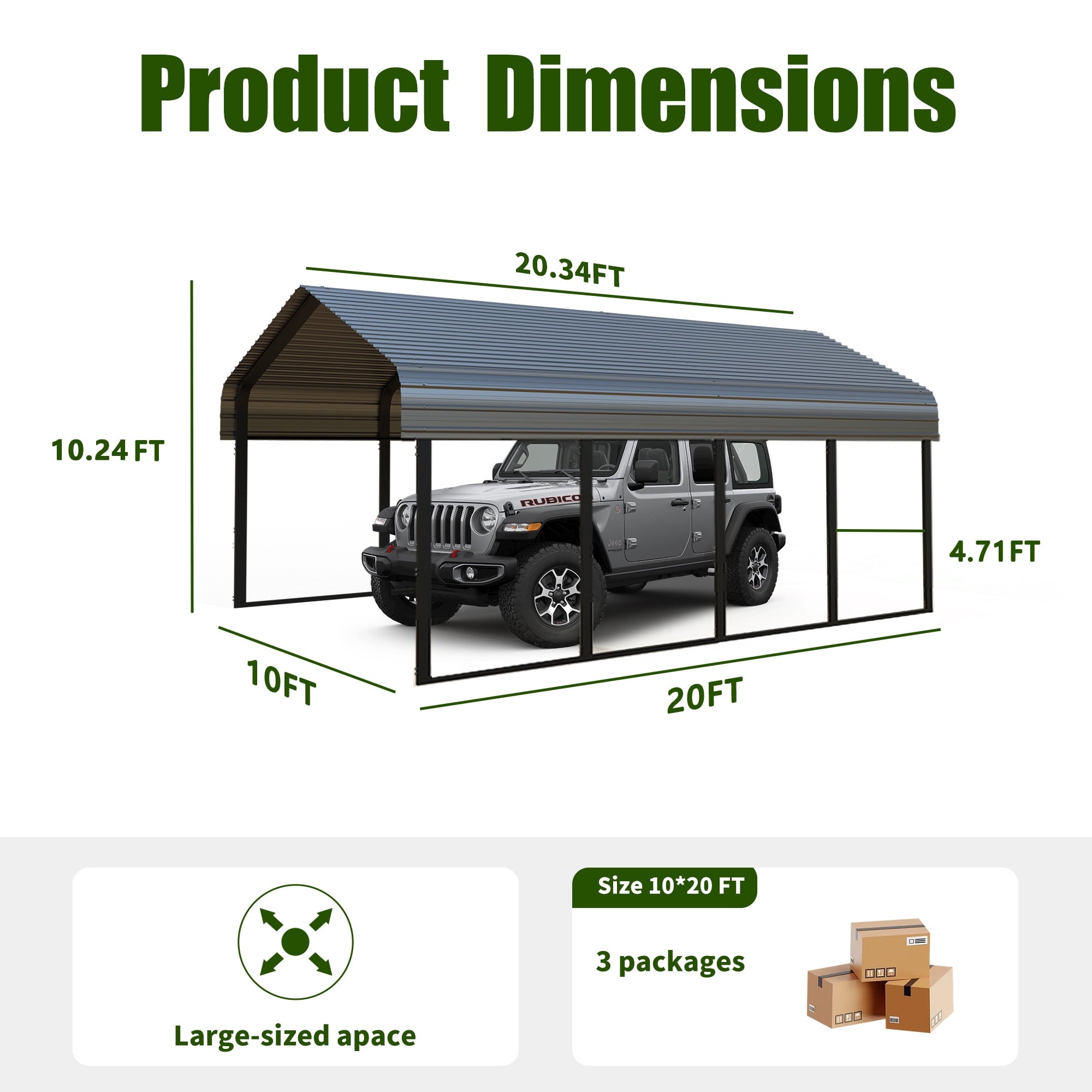 Heavy-Duty 10x20 ft Carport Garage, All-Weather Protection for RV, Boat, Car & Truck, Portable Shelter with Wind & Rust Resistance