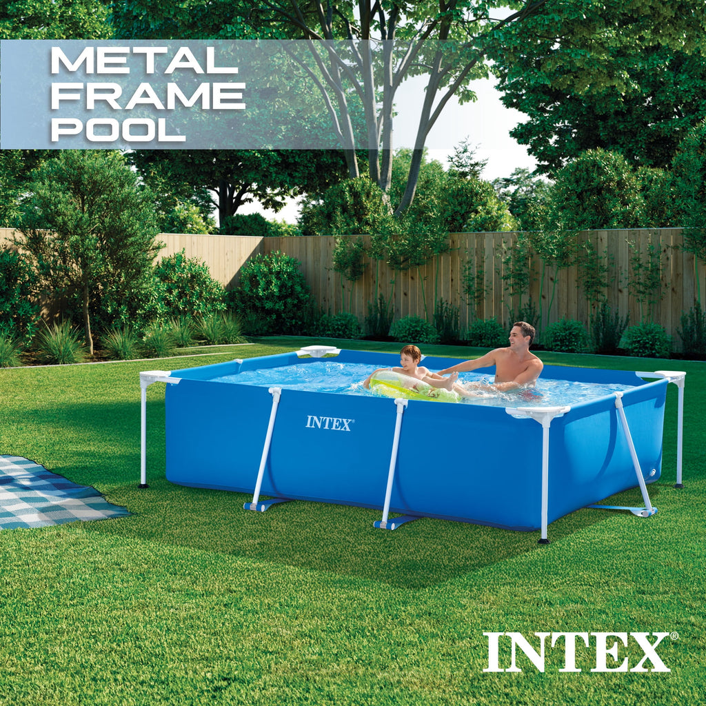 INTEX Rectangular Frame 9ft 10in x 29.5 Above Ground Swimming Pool with Flow Control Valve