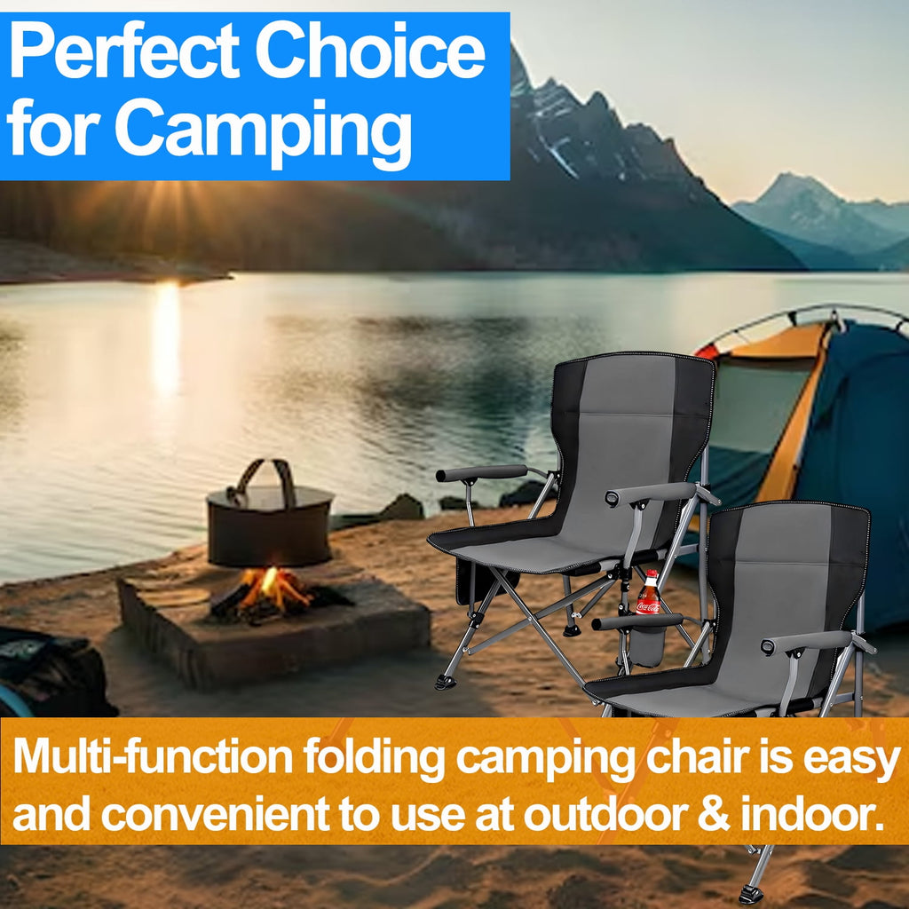 Camping Chairs, 2 Pack Heavy-Duty Steel Frame Supports 450Lbs, Foldable Outdoor Lawn Chair with Cup Holder