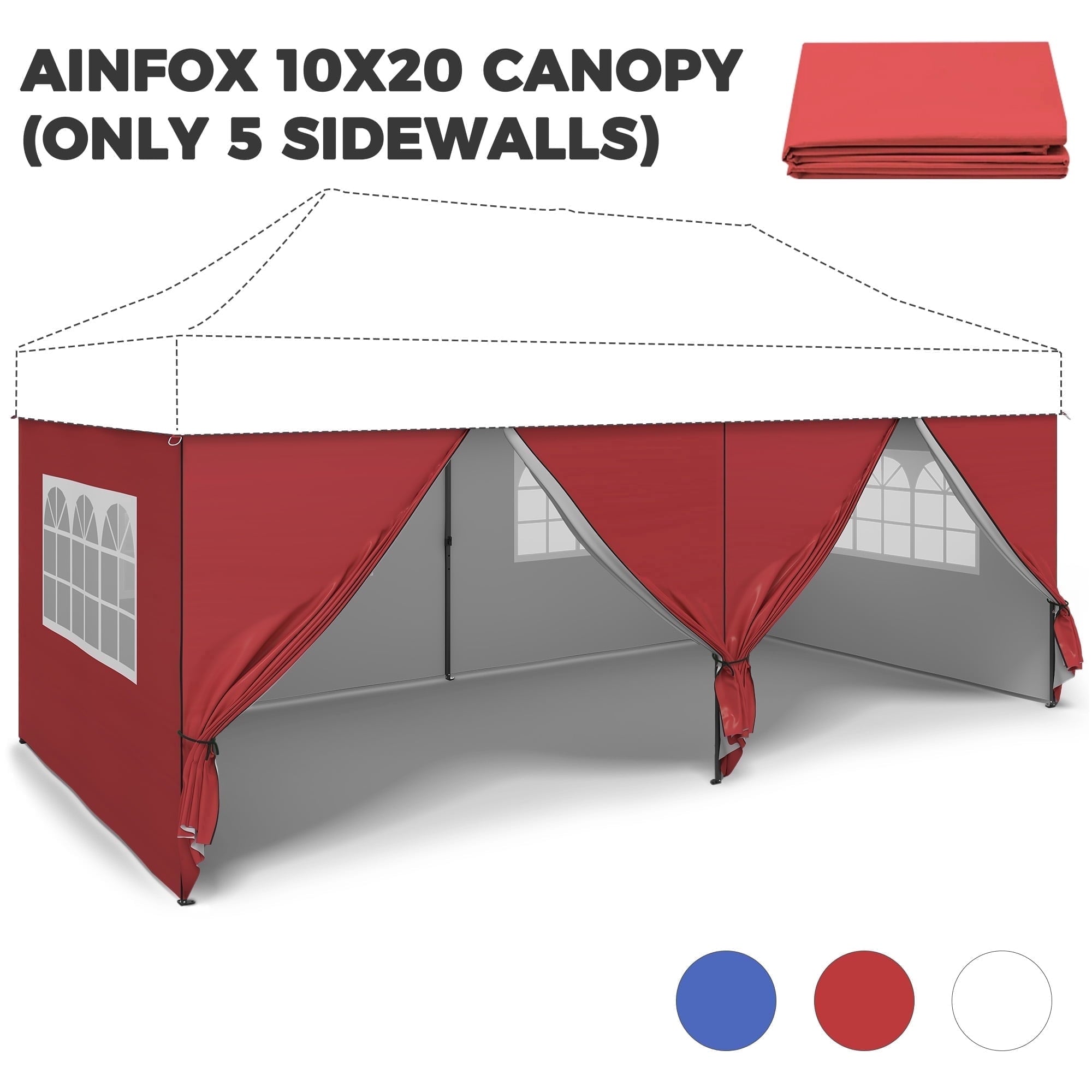 Ainfox 5-Piece Sidewalls for 10x20 Pop Up Canopy Tent, 420D Oxford PVC Waterproof Sun Shade Privacy Walls with Windows & Zippers, White