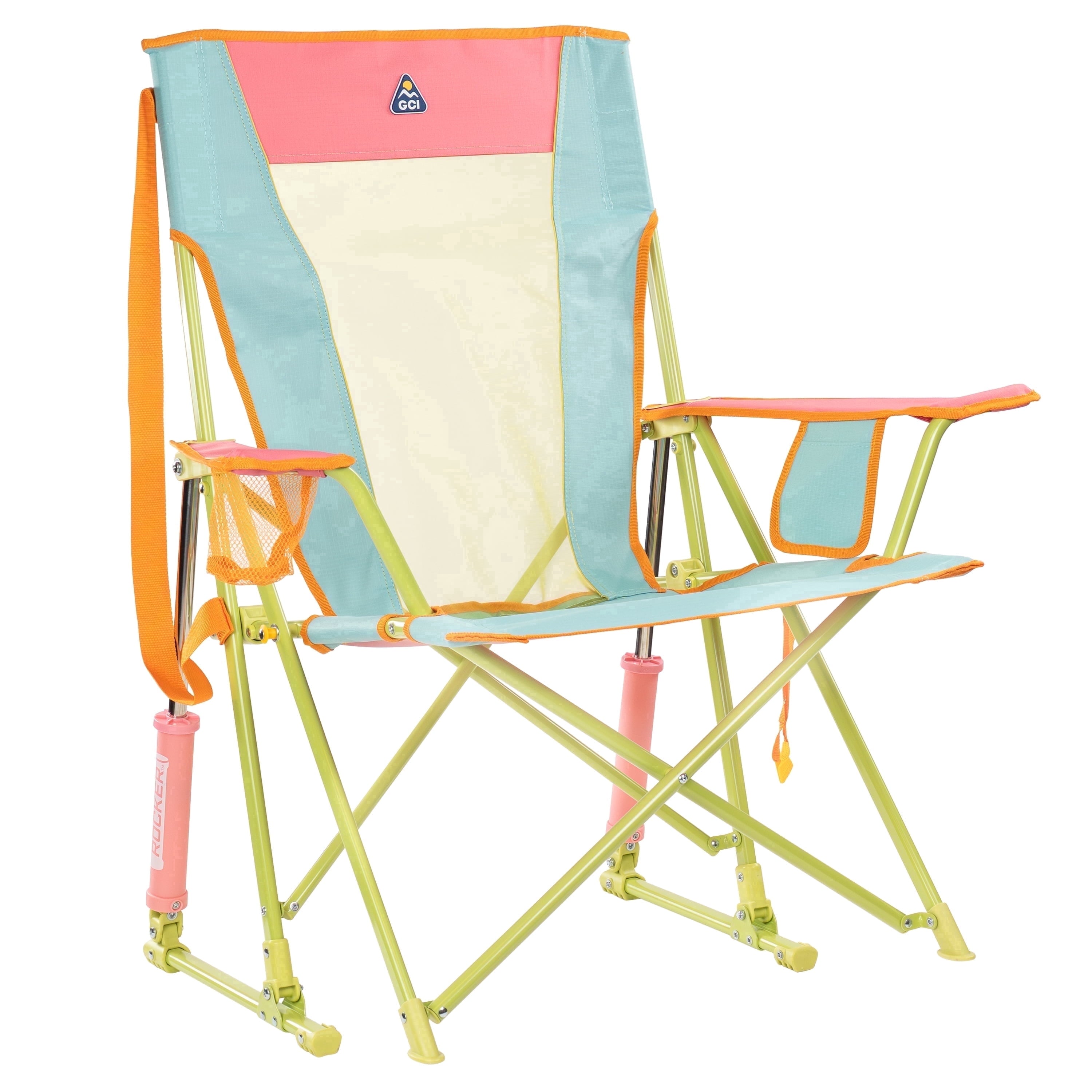 GCI Outdoor Comfort Pro Rocker Camping Chair with Mesh Backrest, Pastel Green Colorblock