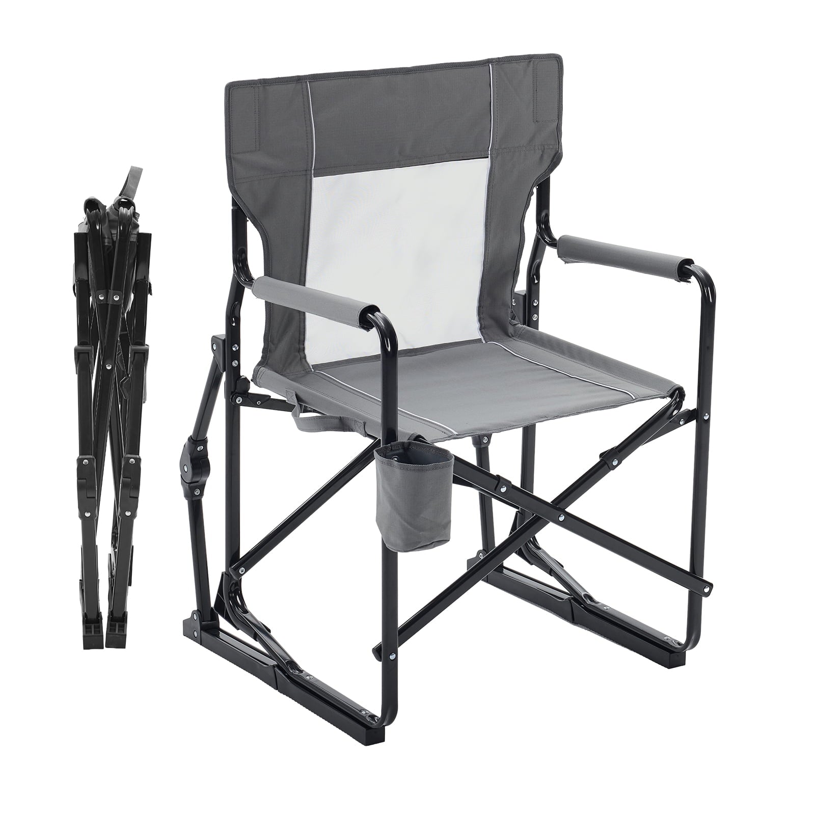 EDX Folding Camping Chair, Padded High Back, Adjustable Lumbar Support, Extra Wide for Adults, 500 lbs Steel Frame, Portable Outdoor,Black