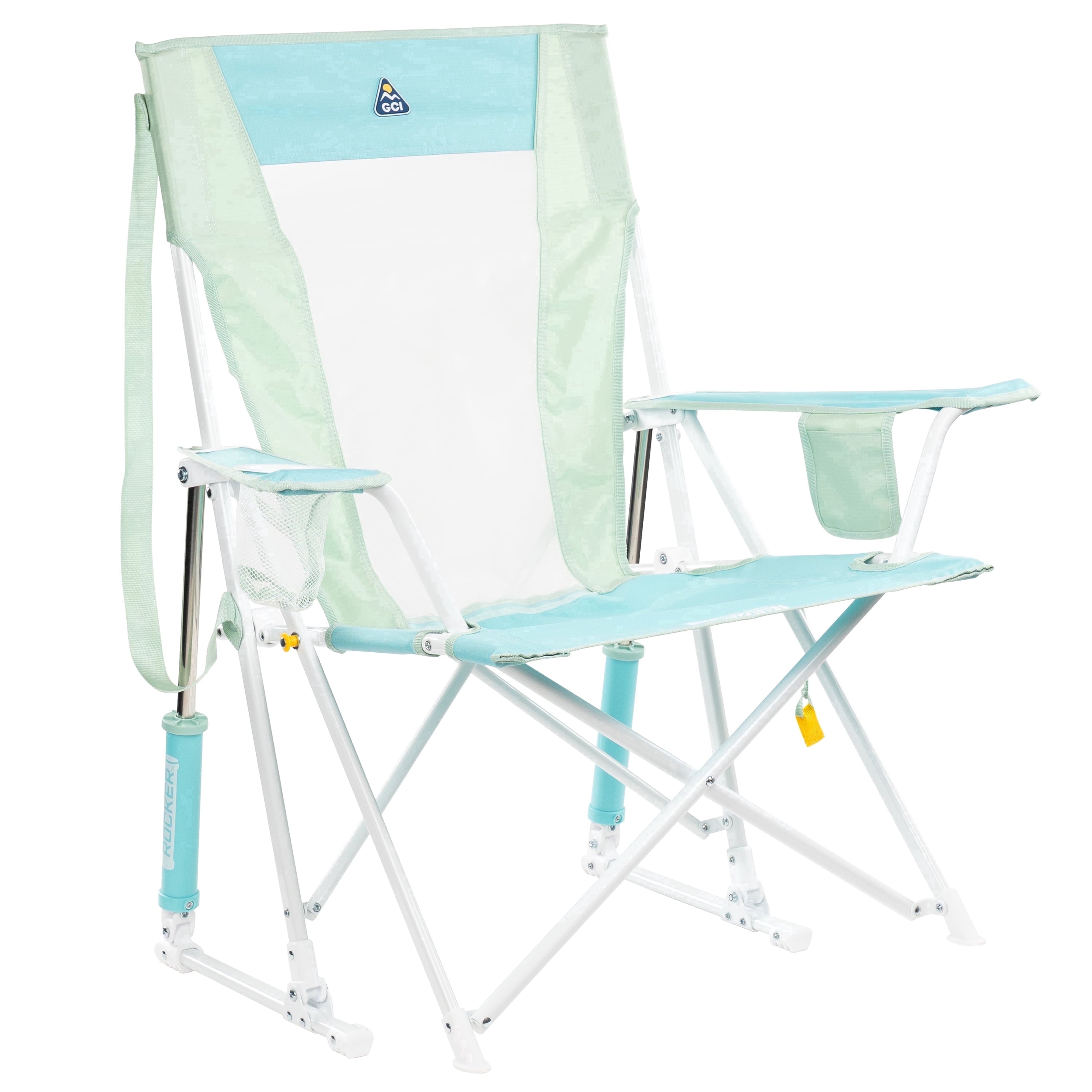 GCI Outdoor Comfort Pro Rocker Camping Chair with Mesh Backrest, Pastel Green Colorblock