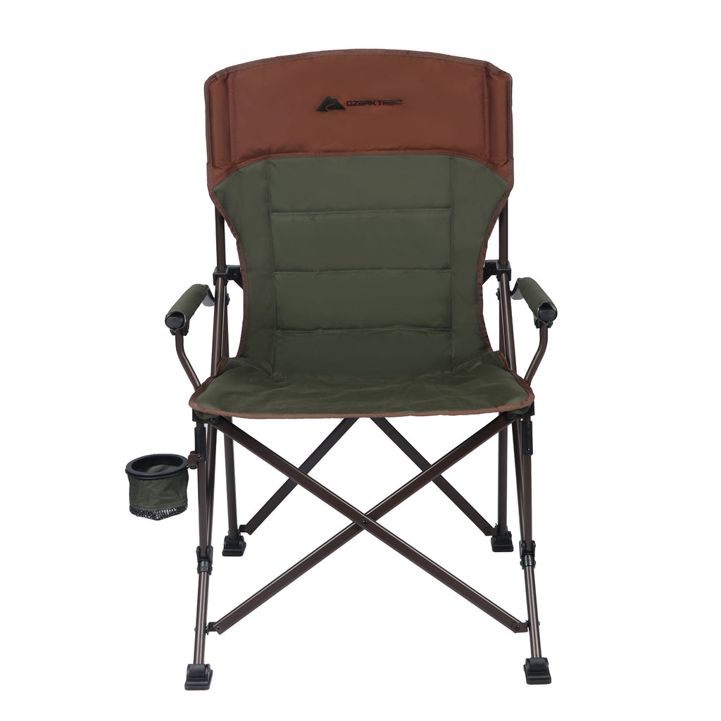 Ozark Trail Heavy Duty Hard Arm Camp Chair with Adjustable Cupholder, Tensioned Seat Fabric, Brown
