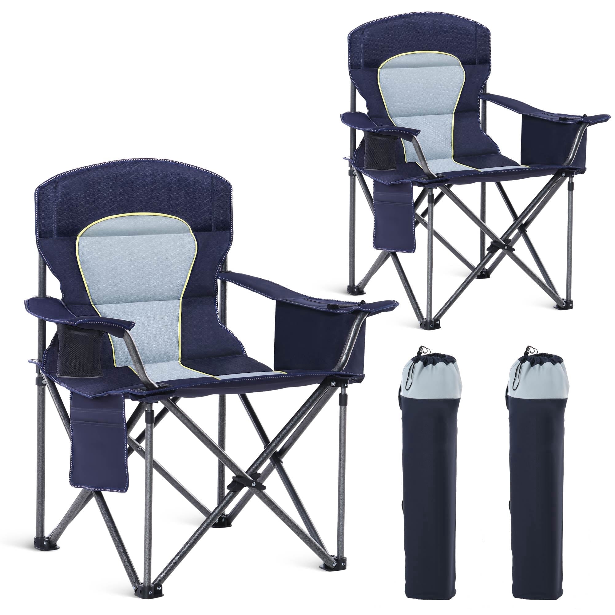 Sophia & William 2 Pack Oversized Camping Chair Heavy-Duty Steel Frame Supports 450Lbs, Foldable Outdoor Lawn Chair with Cup Holder for Backyard & Camping, Black