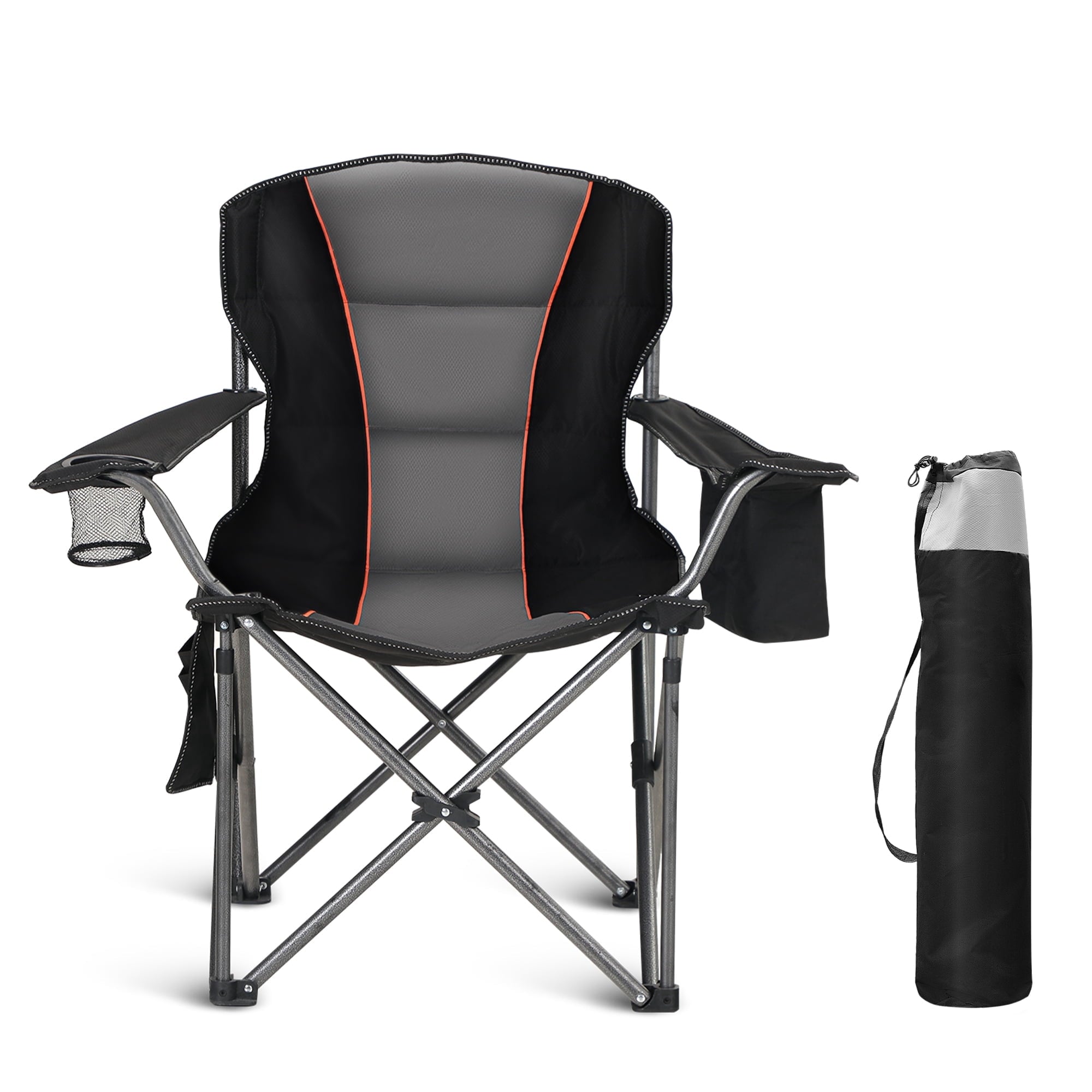 Sophia & William 2 Pack Oversized Camping Chair Heavy-Duty Steel Frame Supports 450Lbs, Foldable Outdoor Lawn Chair with Cup Holder for Backyard & Camping, Black