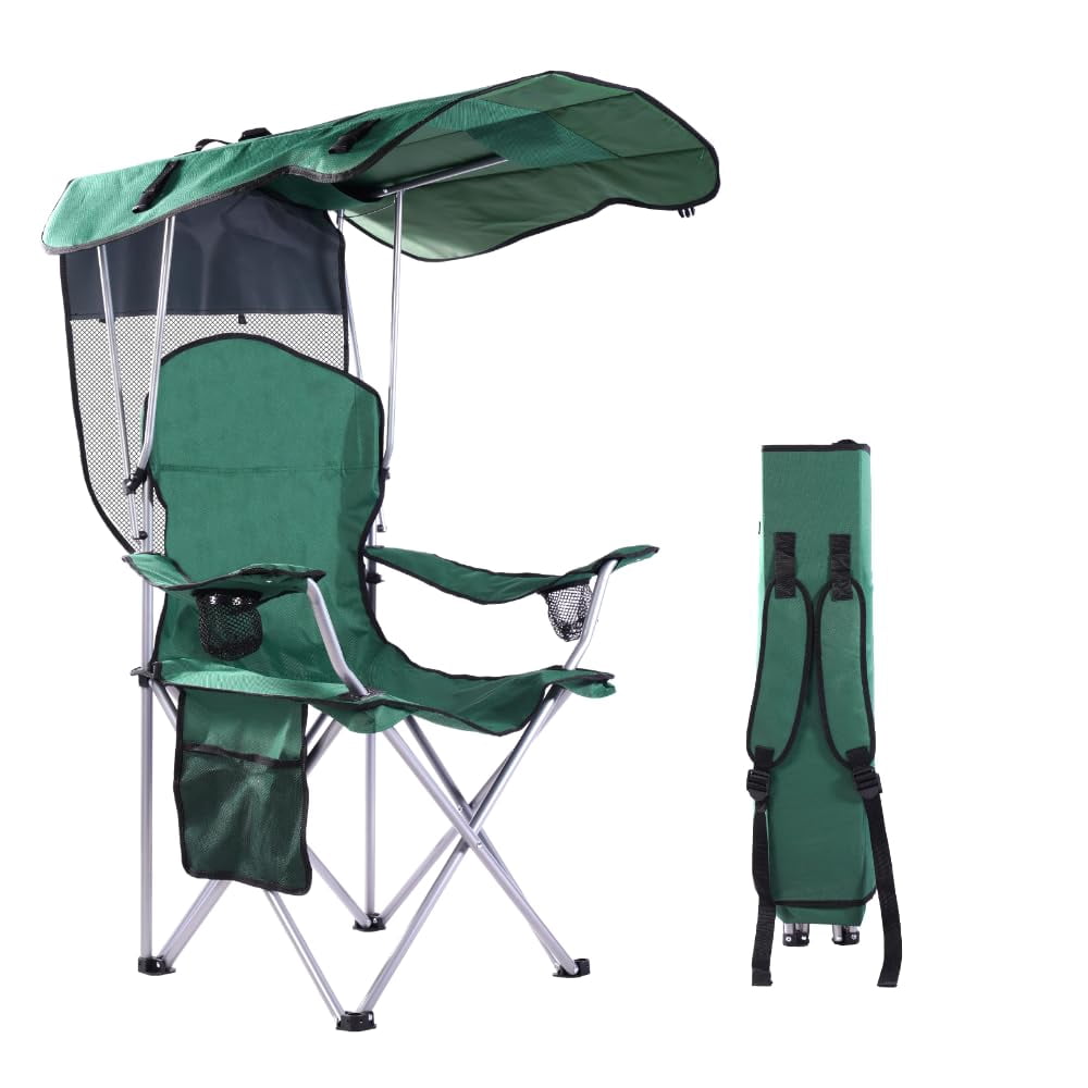 VTOY Camping Chair with Canopy Portable Canopy Camping Chairs with Shade for Outside Folding Beach Chairs with Shade for Adults(Olive Green)