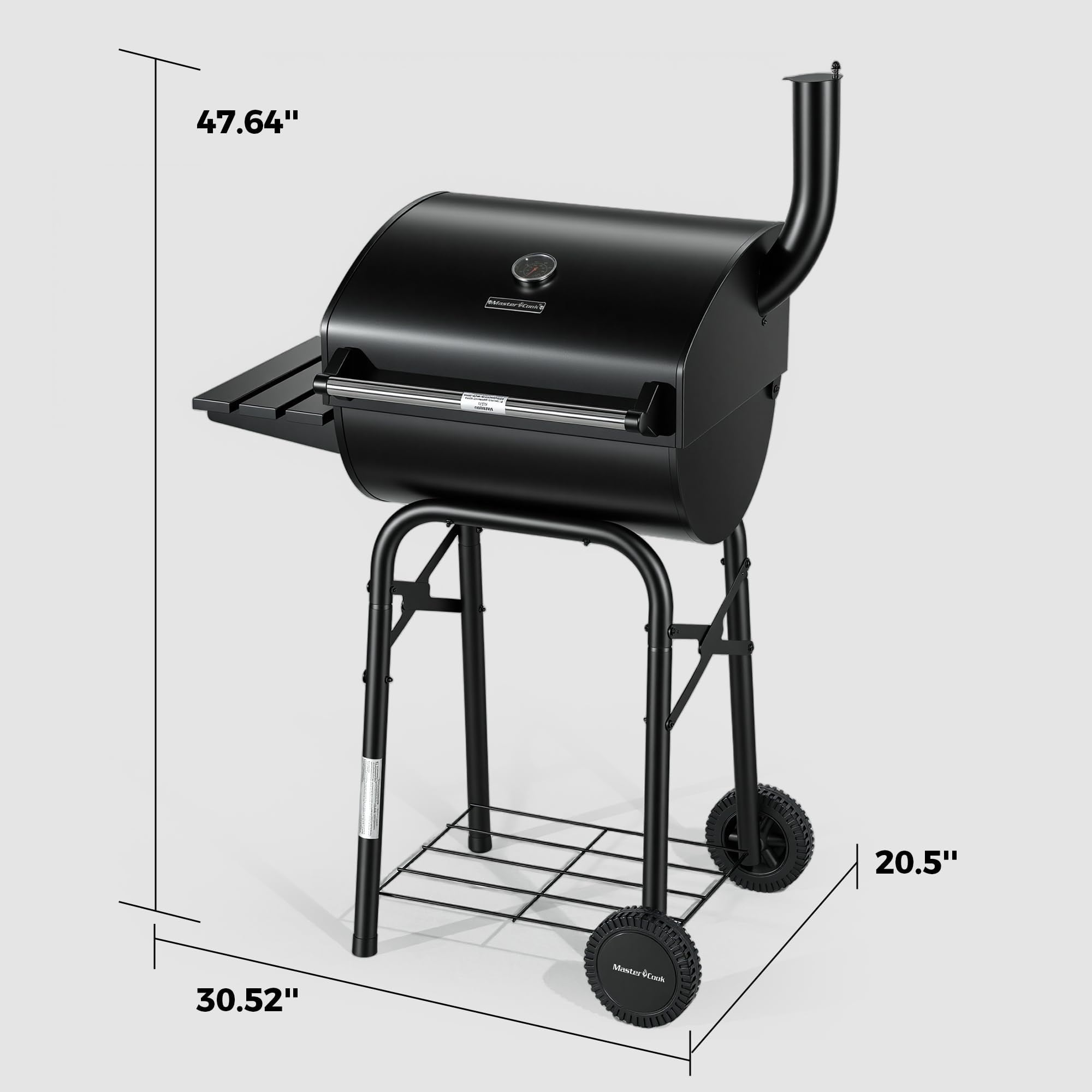 Master Cook Outdoor 30 Inch Barrel Charcoal Grills with Side Tables, Outdoor Smoker BBQ grill for Camping, Patio, Black