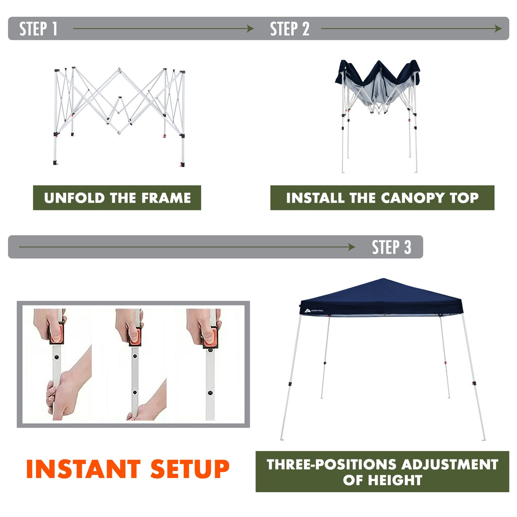 Ozark Trail 10' x 10' Instant Slant Leg Pop-up Outdoor Canopy, Blue
