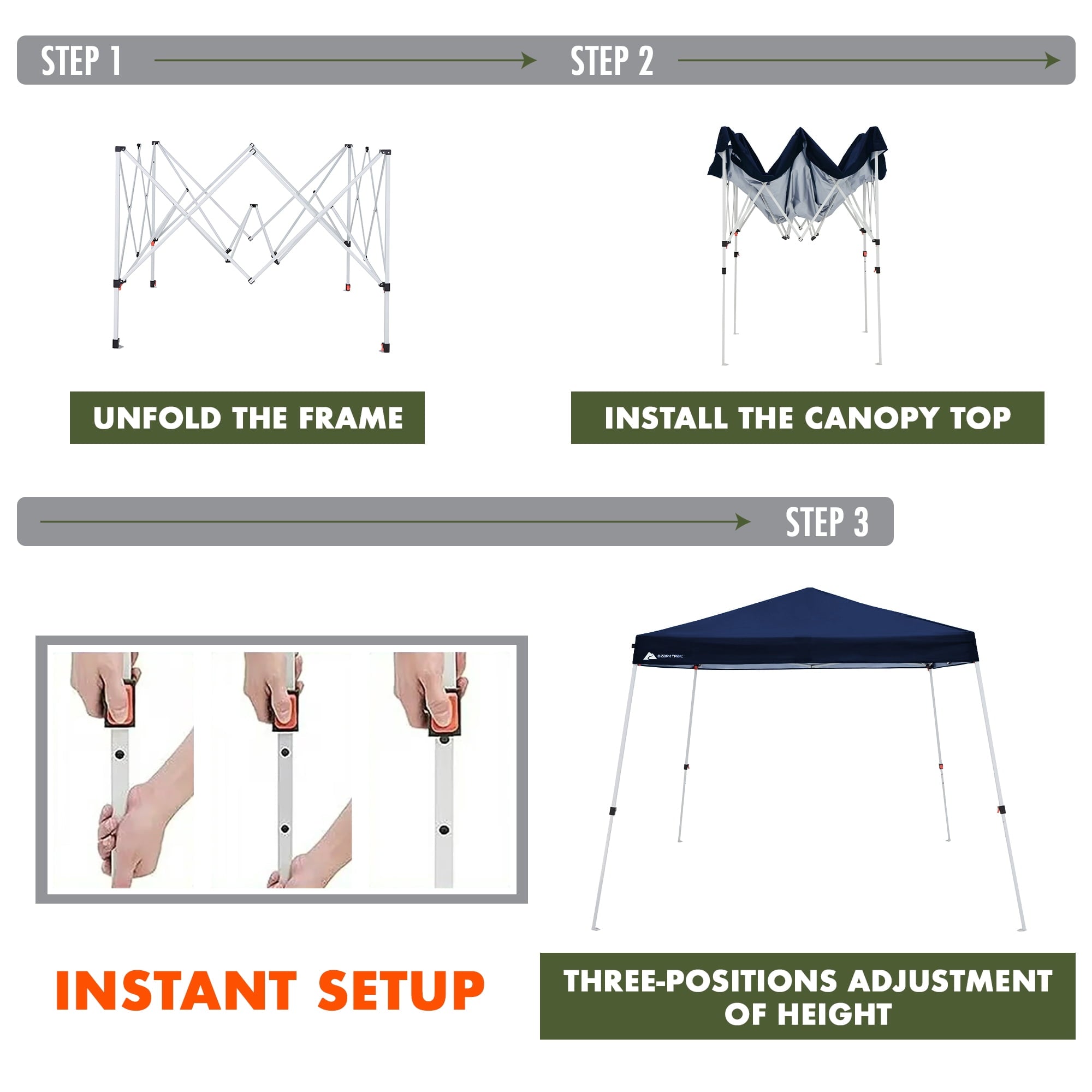 Ozark Trail 10' x 10' Instant Slant Leg Pop-up Outdoor Canopy, Blue