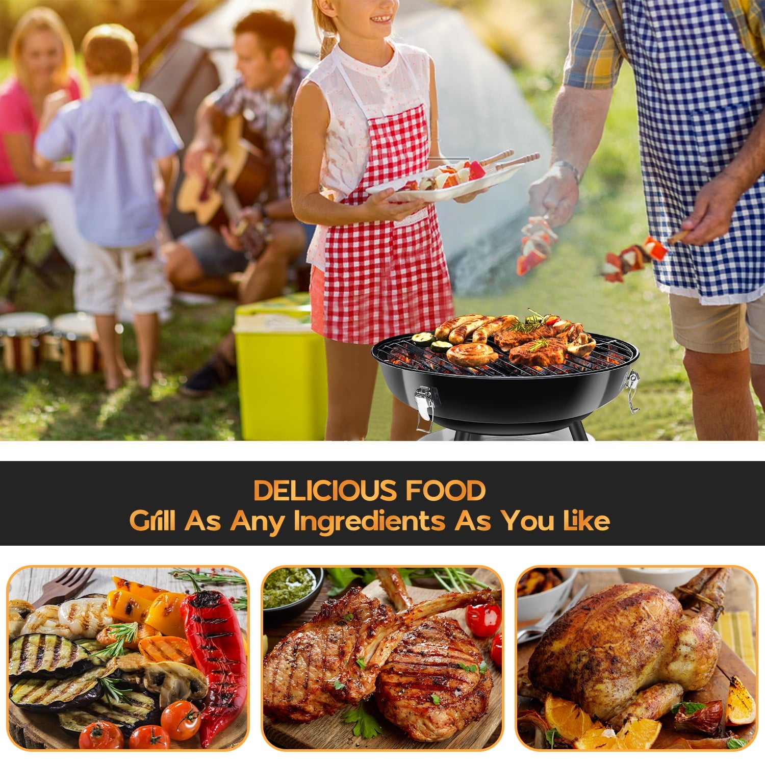 Coliware 14 inch Small Charcoal Grill, Portable Chargrills Tabletop Grill with accessories tools, Expert Barbecue Smoker for picnic camping patio backyard, Outdoor Oven