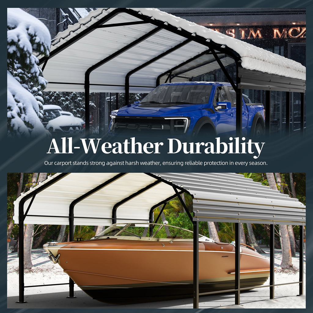 Walsunny 12X20 FT Carport, Outdoor Heavy Duty Carport Canopy with Galvanized Steel Roof, Metal Carport Extra Large Garage Car Storage Shelter, Gray