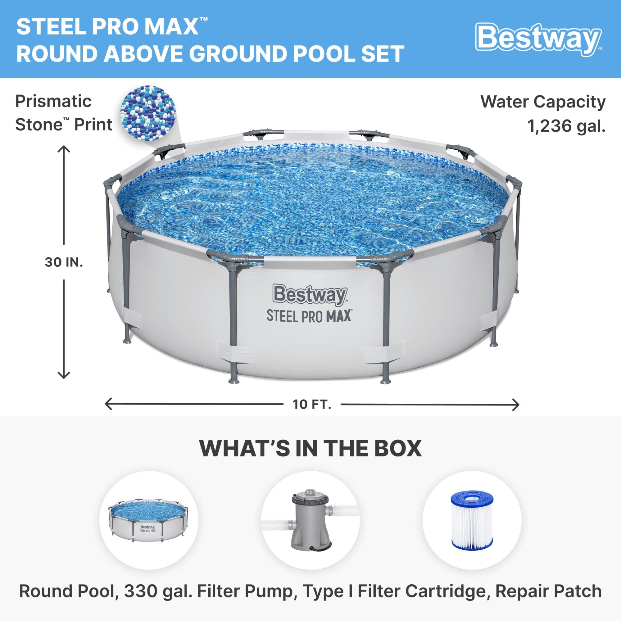 Open Box Bestway 10' x 30 Round Steel Pro MAX Hard Side Family Swimming Pool