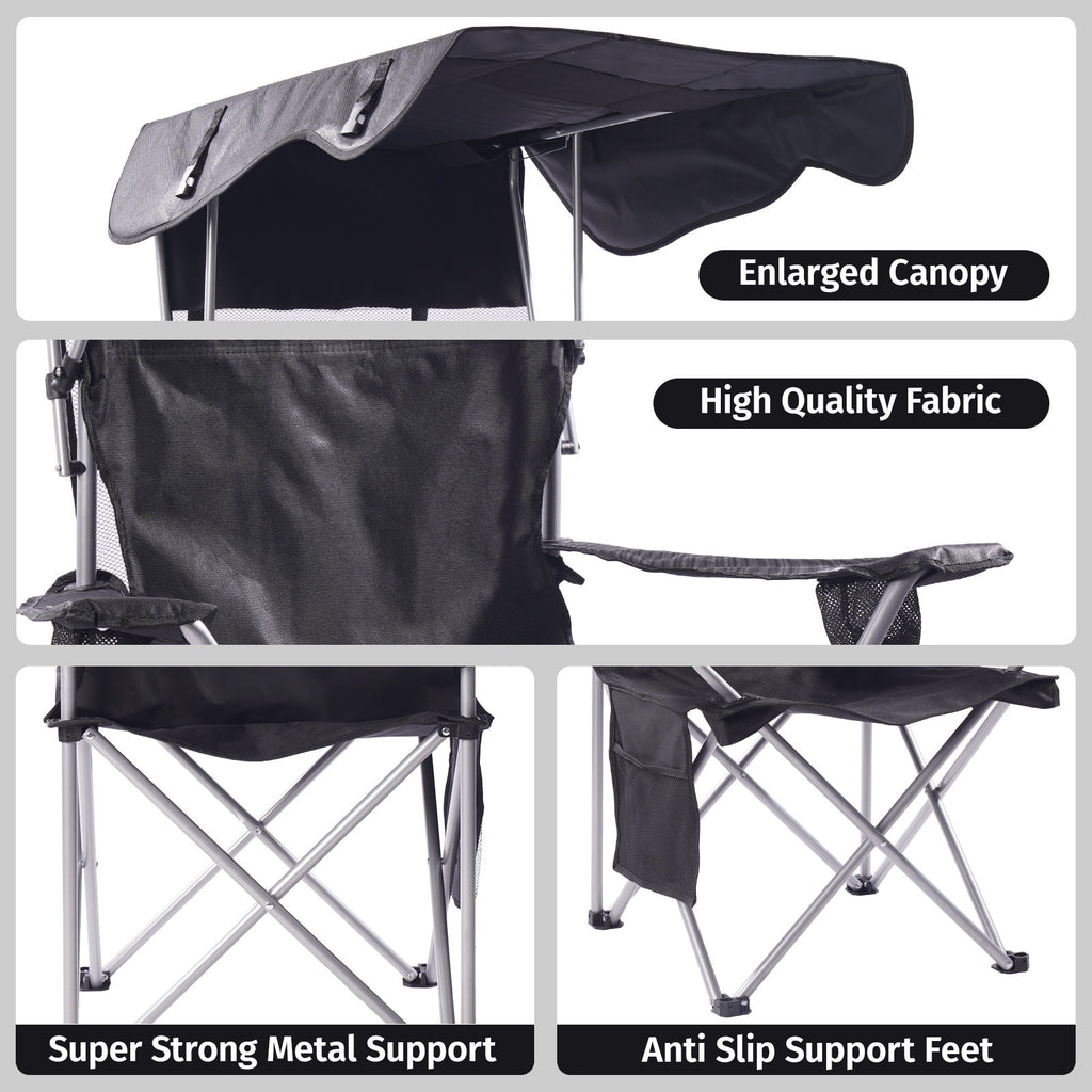 VTOY Camping Chair with Canopy Portable Canopy Camping Chairs with Shade for Outside Folding Beach Chairs with Shade for Adults(Olive Green)