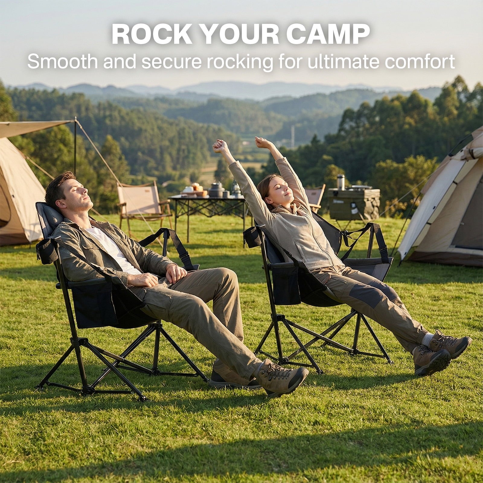 Hammock Camping Folding Chair for Outdoor with Adjustable Back and Padded Seat, Grey