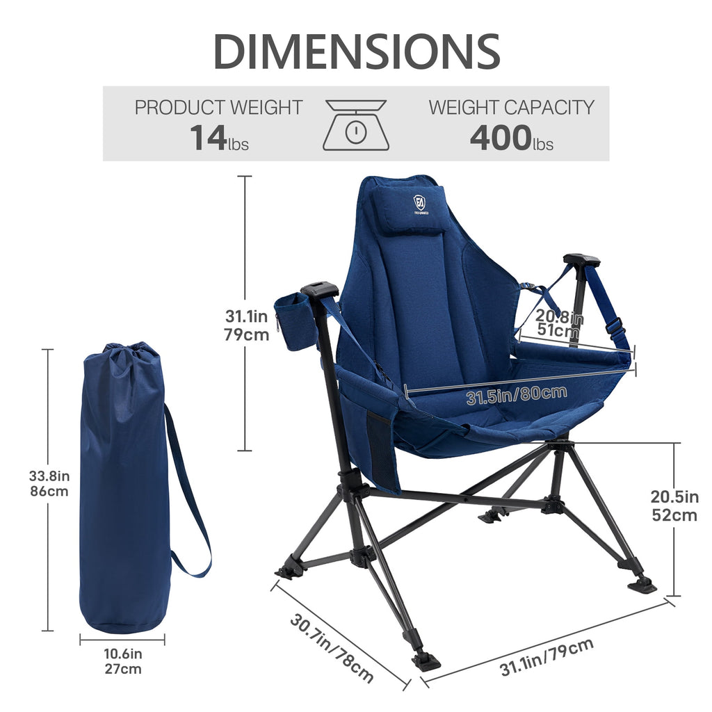 Hammock Camping Folding Chair for Outdoor with Adjustable Back and Padded Seat, Grey