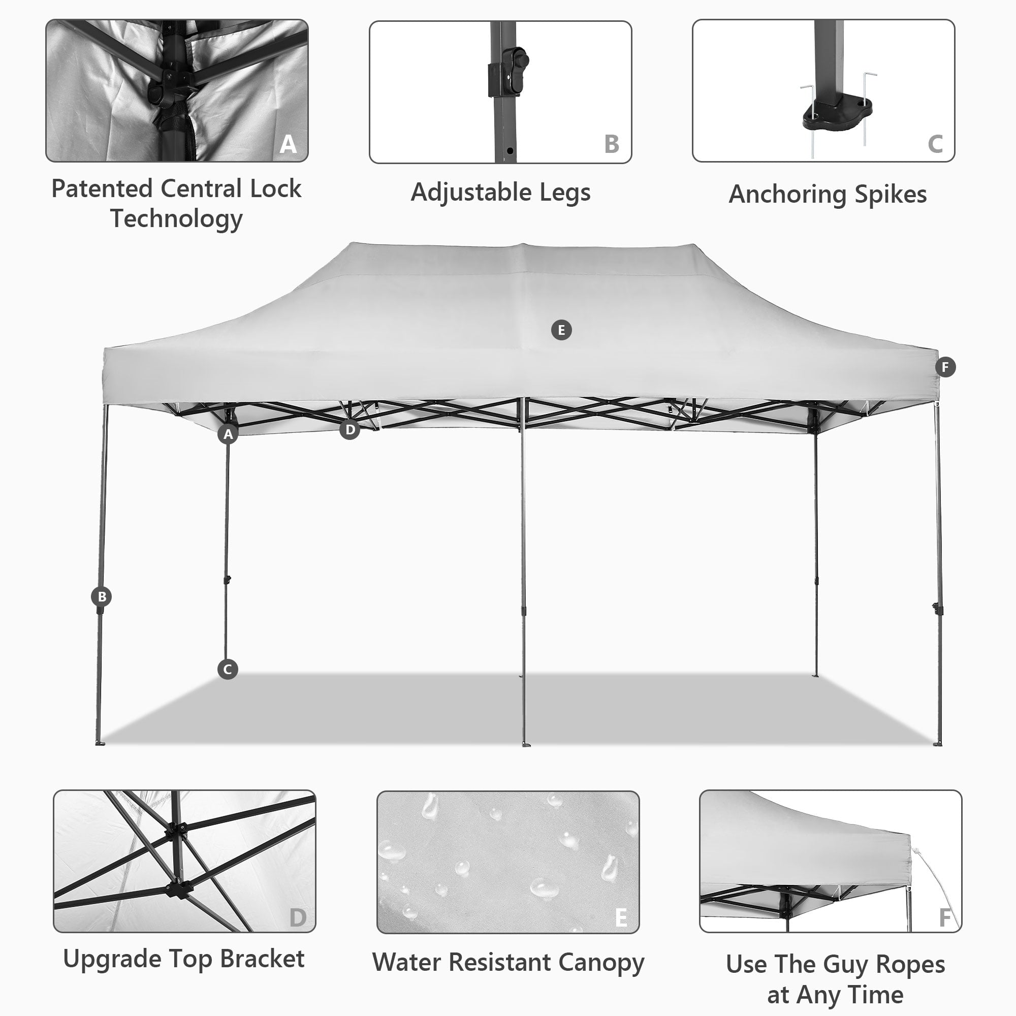 Ainfox 5-Piece Sidewalls for 10x20 Pop Up Canopy Tent, 420D Oxford PVC Waterproof Sun Shade Privacy Walls with Windows & Zippers, White