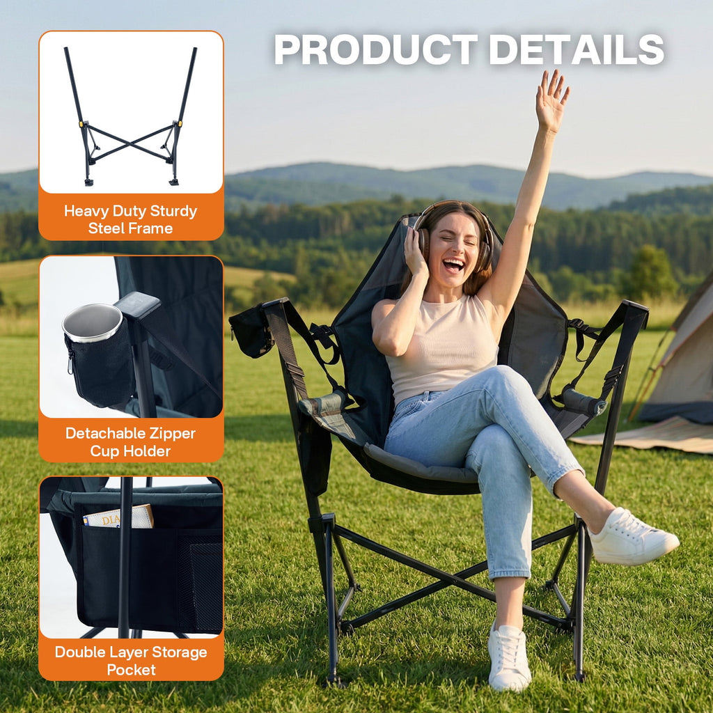 Hammock Camping Folding Chair for Outdoor with Adjustable Back and Padded Seat, Grey
