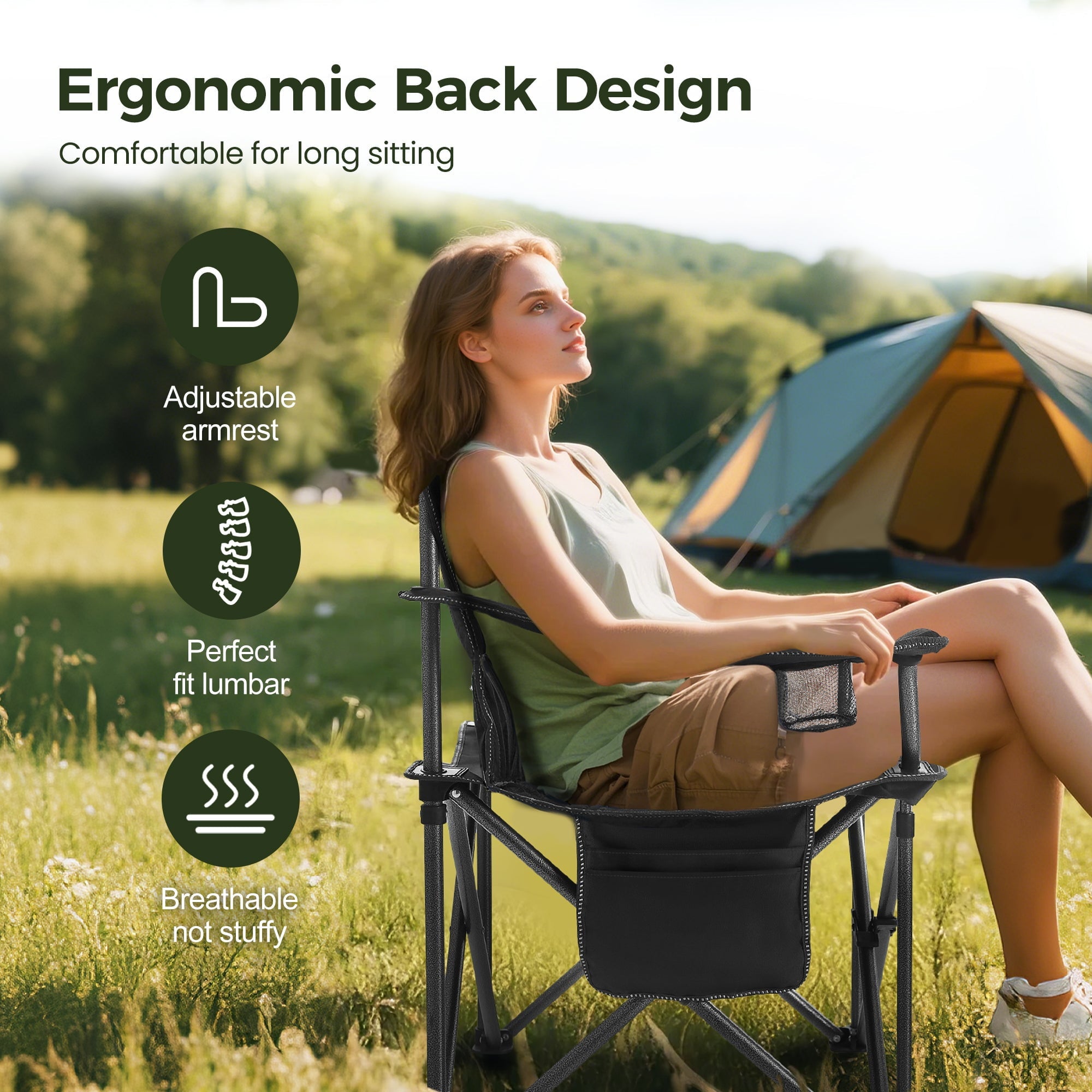 Sophia & William 2 Pack Oversized Camping Chair Heavy-Duty Steel Frame Supports 450Lbs, Foldable Outdoor Lawn Chair with Cup Holder for Backyard & Camping, Black