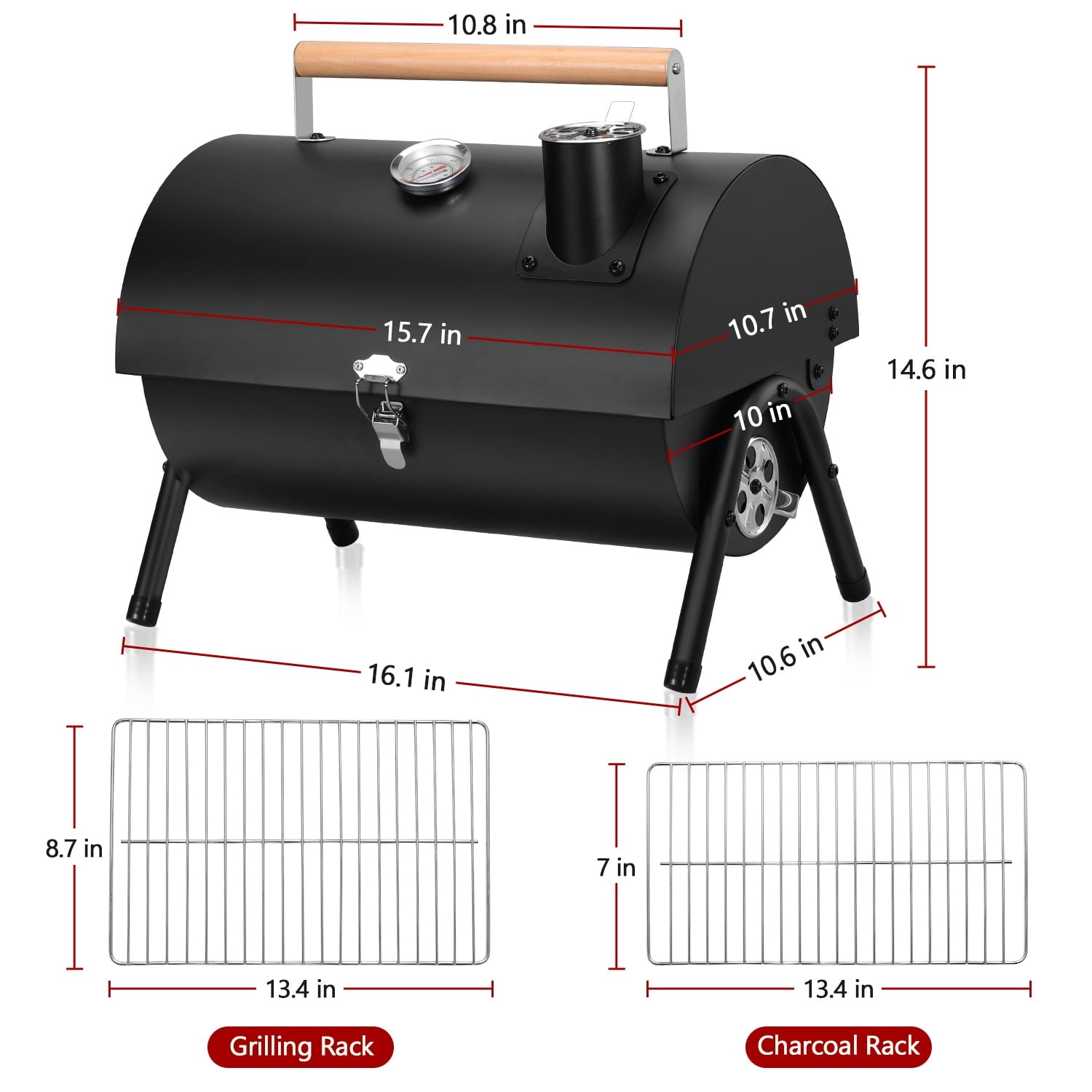 Walchoice Tabletop Charcoal Grill with Thermometer & Chimney, Small Portable Barbecue Grill for Outdoor Cooking Camping Picnic Backyard Beach - Black
