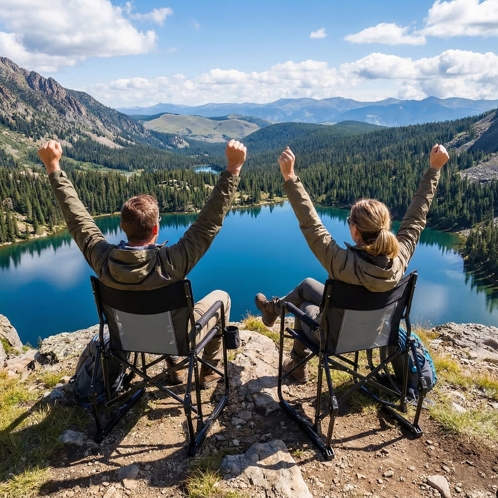 EDX Folding Camping Chair, Padded High Back, Adjustable Lumbar Support, Extra Wide for Adults, 500 lbs Steel Frame, Portable Outdoor,Black