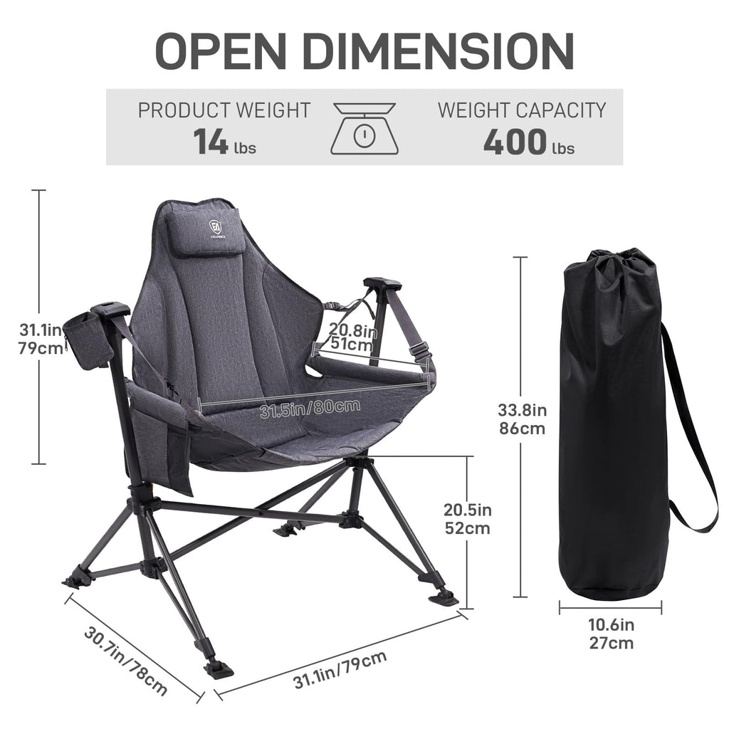 Hammock Camping Folding Chair for Outdoor with Adjustable Back and Padded Seat, Grey