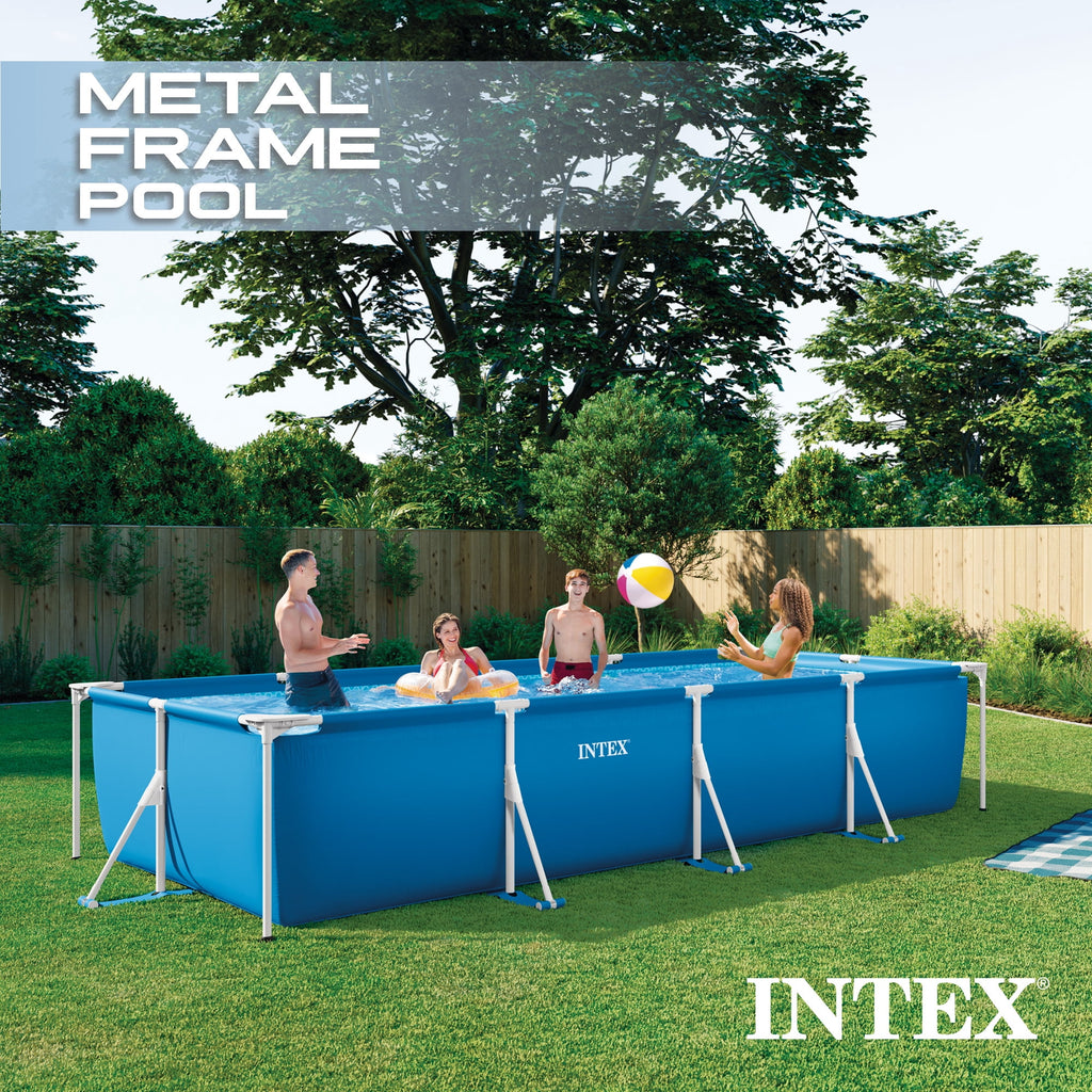 INTEX Rectangular Frame 9ft 10in x 29.5 Above Ground Swimming Pool with Flow Control Valve