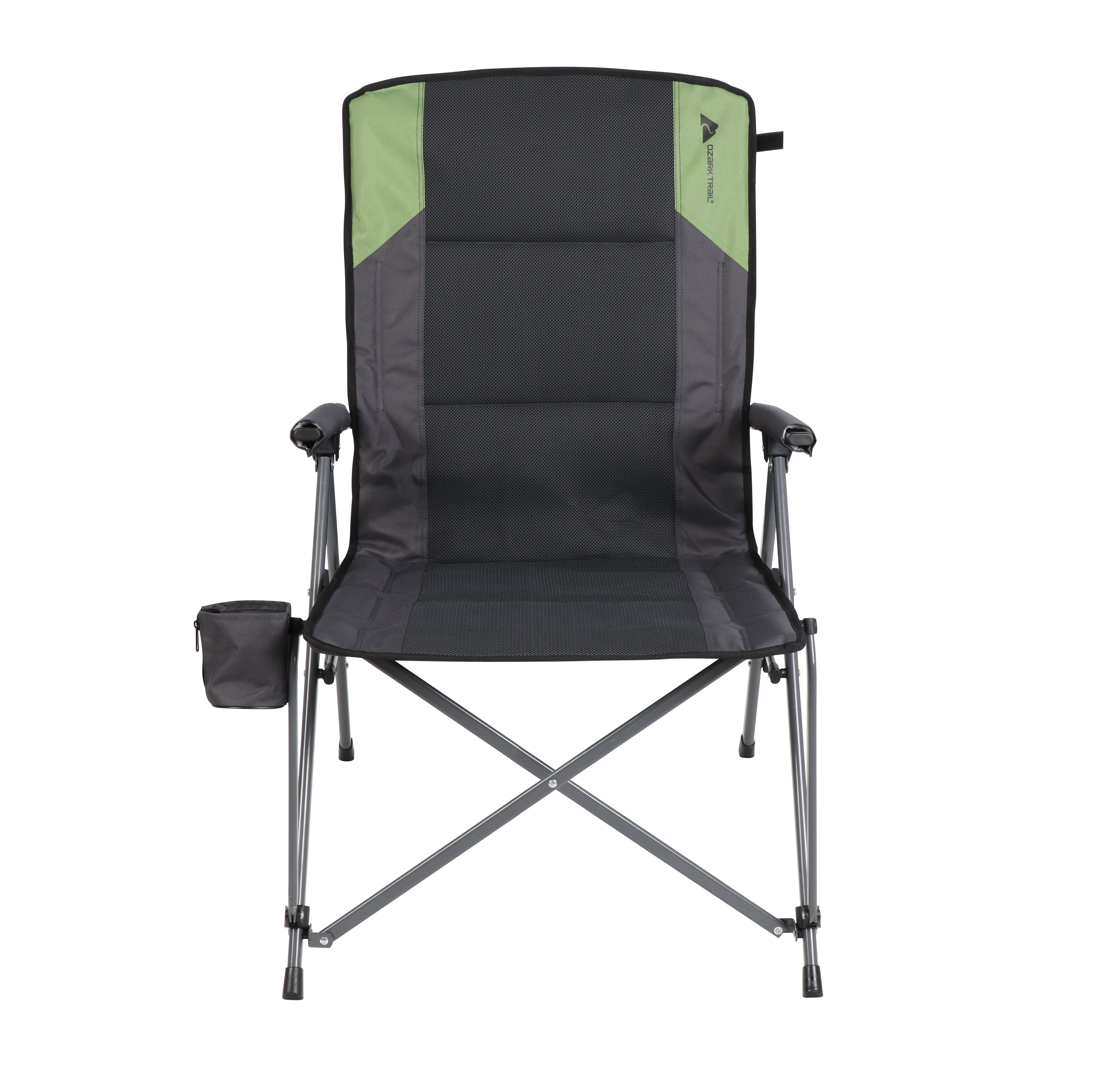 Ozark Trail High Back Hard Arm Outdoor Adult Camp Chair with Cup Holder, Polyester, Green
