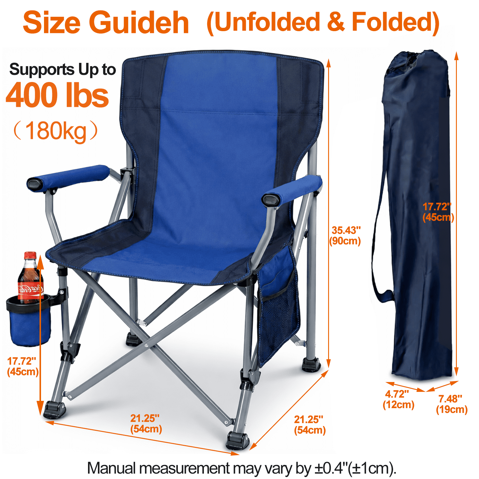 Camping Chairs for Adults, Portable Folding Lawn Chairs with Side Pockets & Cup Holder for Outside, Fishing, Camp & Garden