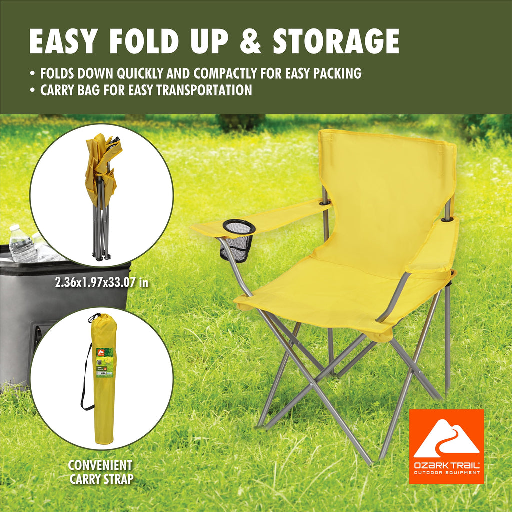 Ozark Trail Quad Folding Camp Chair with Cup Holder, Black