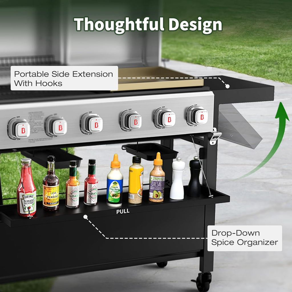 Brand Man Propane Gas & Charcoal Grill Combo with Griddle Dual Fuel BBQ Grill for Outdoor Barbecue, Black