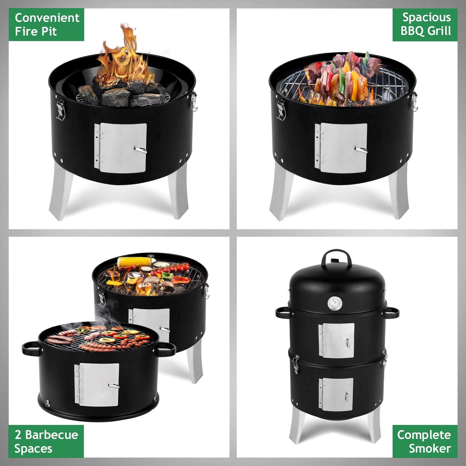 Zimtown BBQ Charcoal Grill Outdoor Barbecue Pit Smoker with 3 Levels Patio Backyard Black