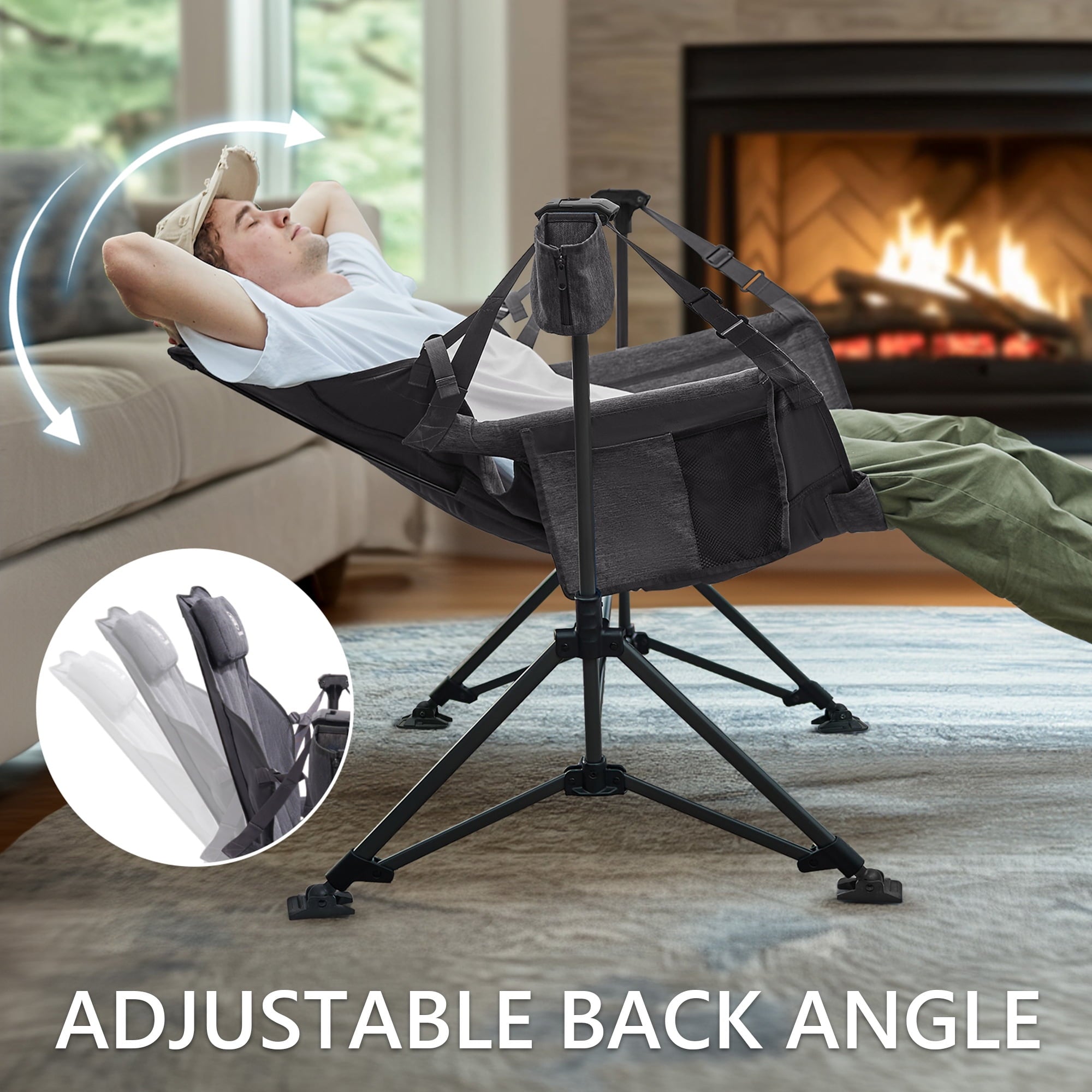 Hammock Camping Folding Chair for Outdoor with Adjustable Back and Padded Seat, Grey