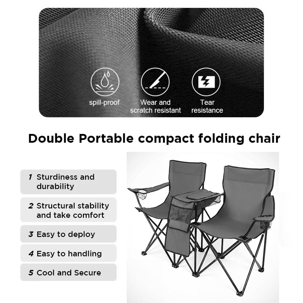 COWIN Outdoor Foldable Picnic Double Chair ,Camping Chairs with Umbrella Camping Double Portable Chairs Folding Beach Chair with Insulation Bag,Backpacking Blue