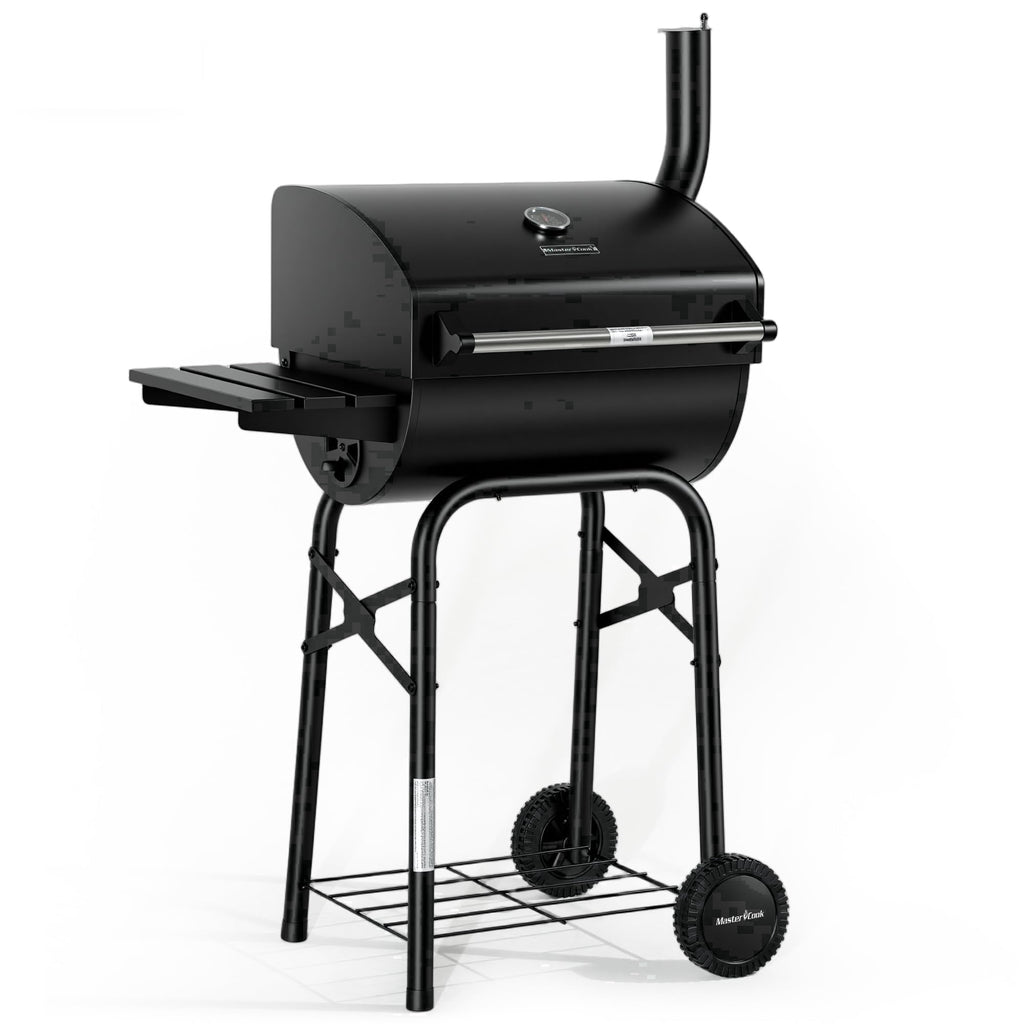 Master Cook Outdoor 30 Inch Barrel Charcoal Grills with Side Tables, Outdoor Smoker BBQ grill for Camping, Patio, Black