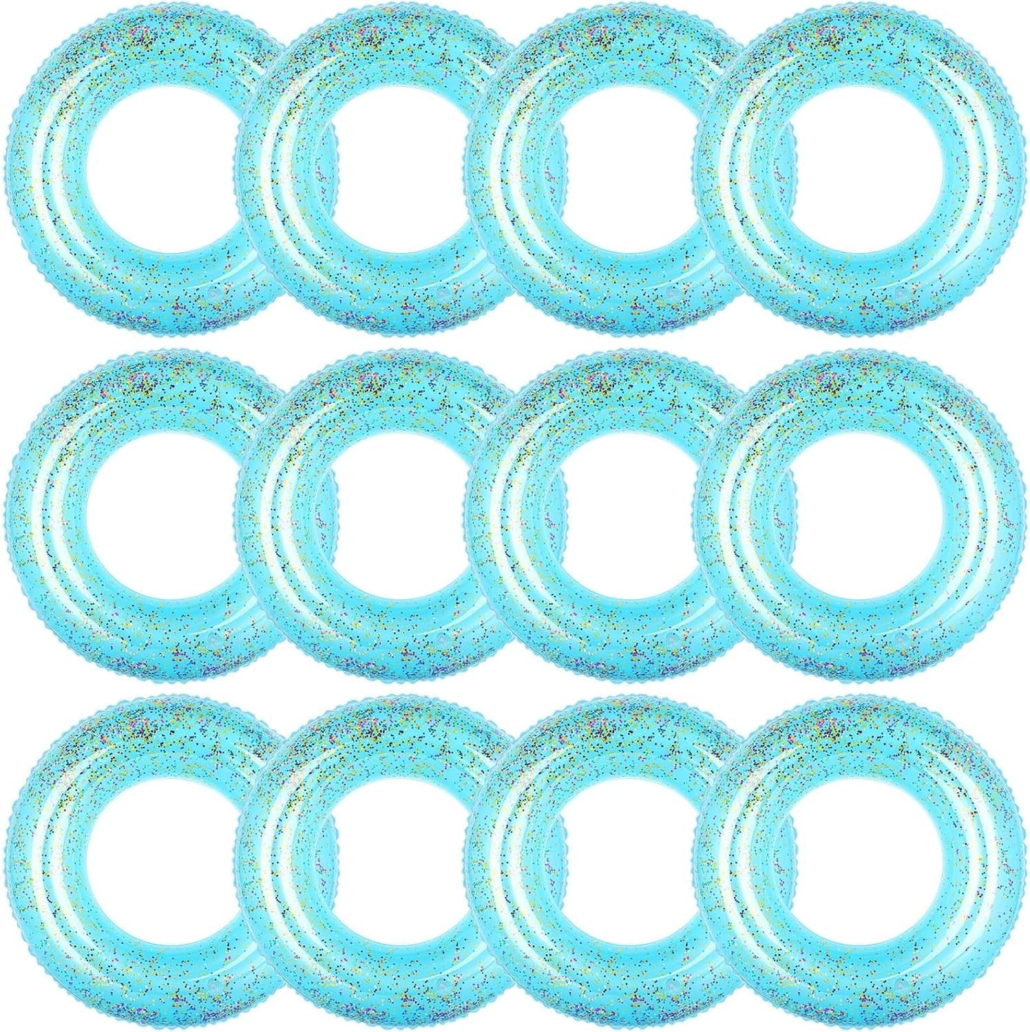 12 Pcs Summer Swim Rings with Glitter Fun Inflatable Pool Float Round Shaped Swimming Pool Tubes for Beach Party Supplies
