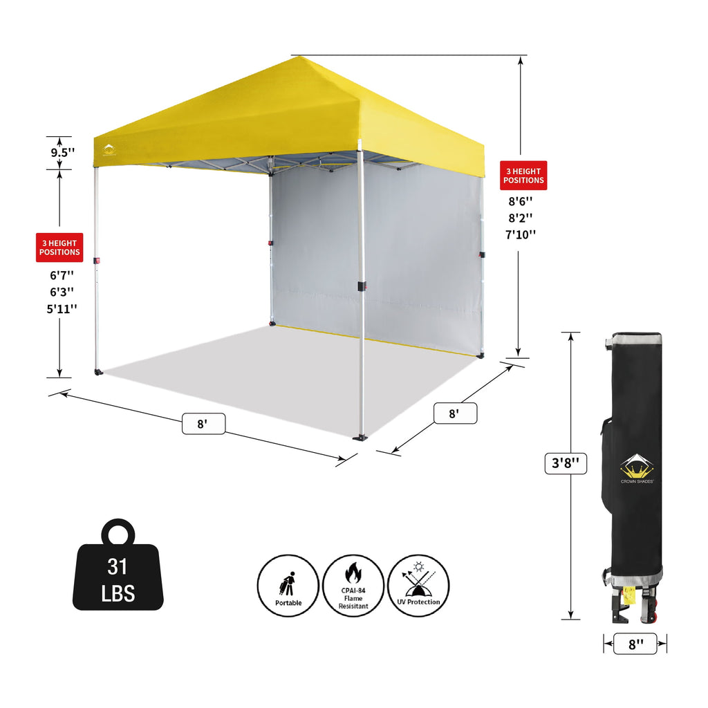 CROWN SHADES 10'x10' Instant Canopy Tent with 1 Sidewall with One Push Setup Sun Shelter for Events Parties Sky Blue
