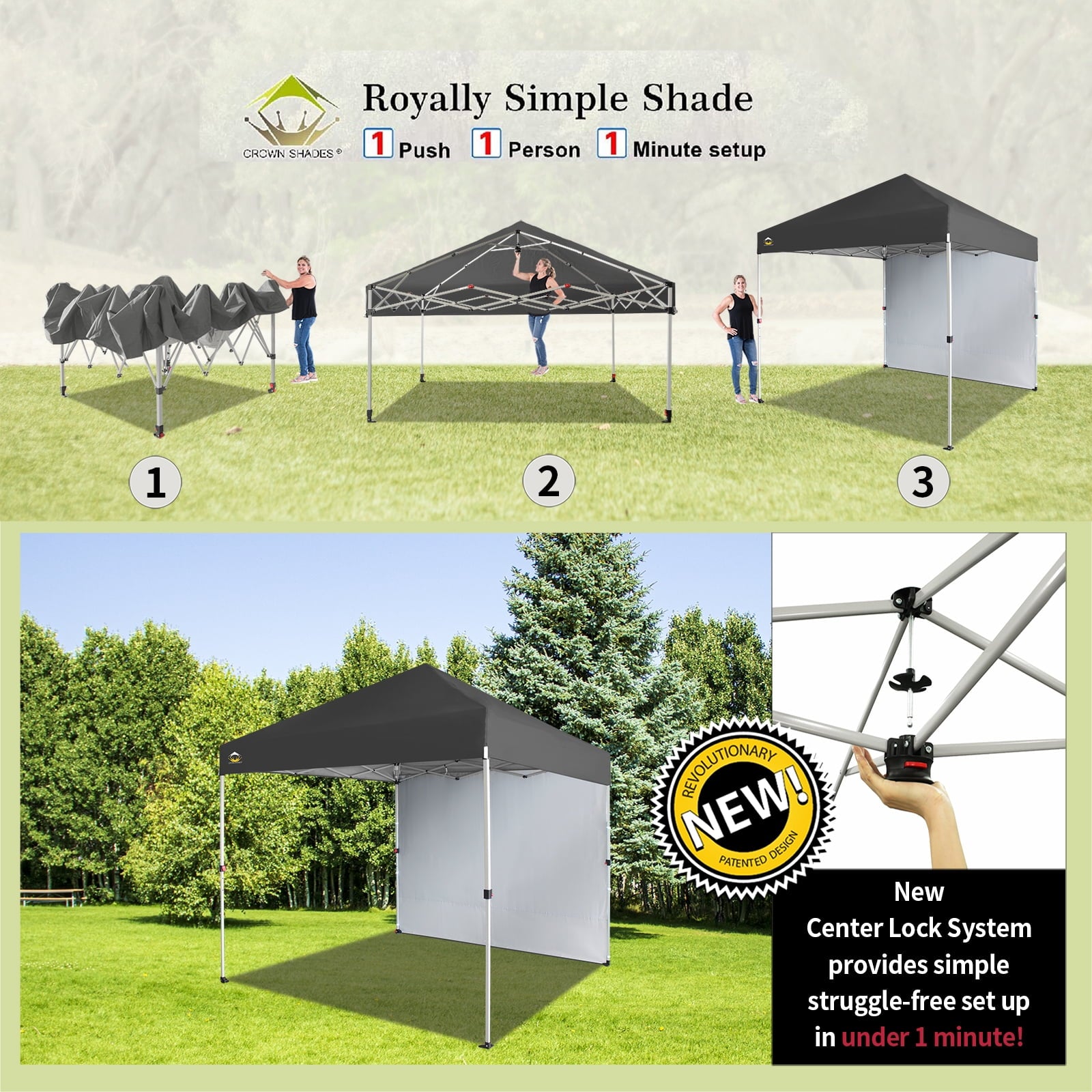 CROWN SHADES 10'x10' Instant Canopy Tent with 1 Sidewall with One Push Setup Sun Shelter for Events Parties Sky Blue